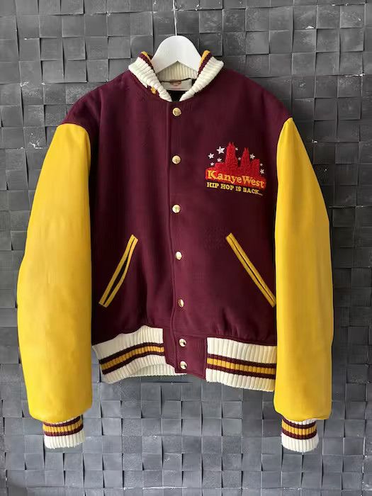 Vintage College Dropout Leather Varsity jacket Kanye West | Grailed