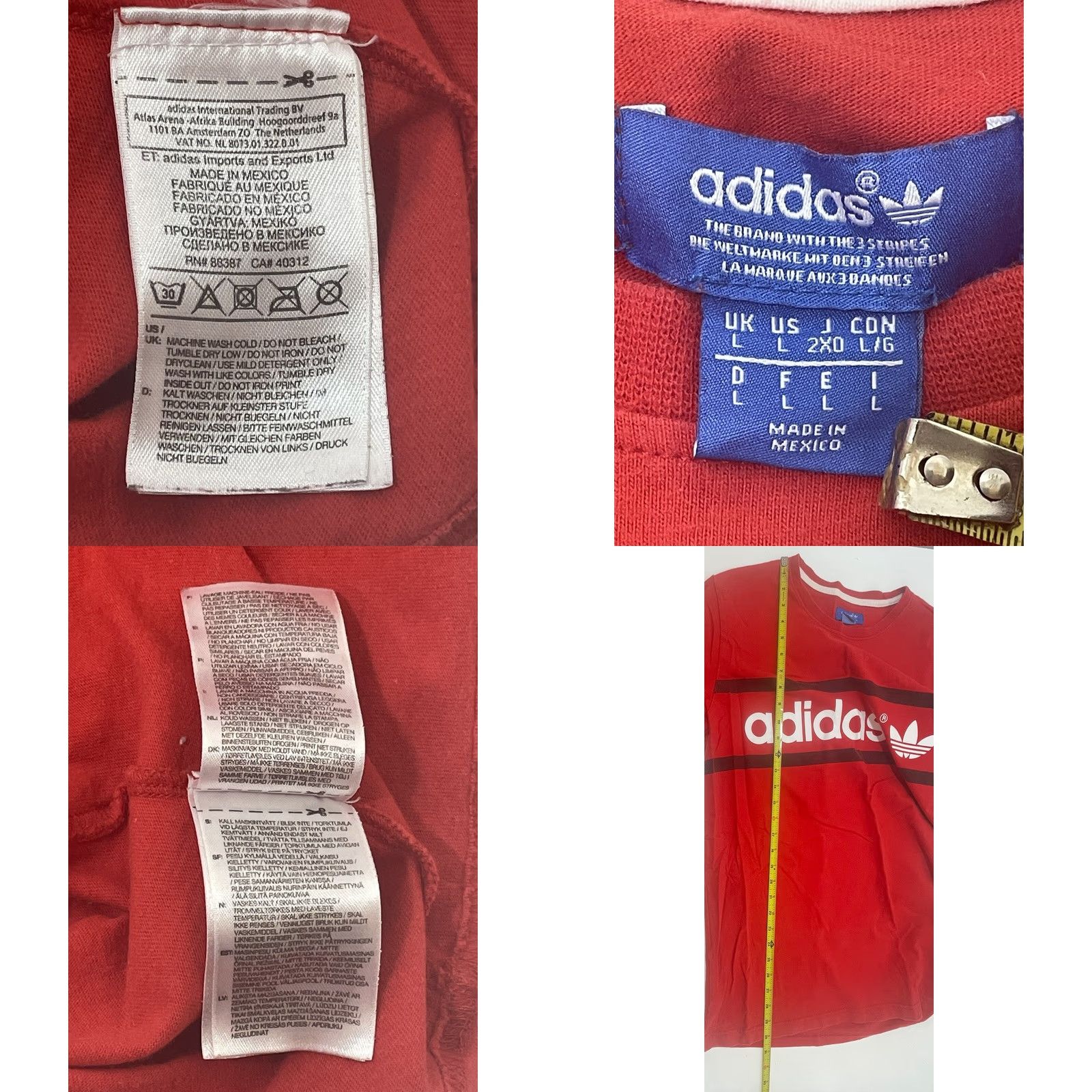 Adidas Adidas Shirt Men L Red Crew Neck Short Sleeve Logo Spell out Trefoil Size US L / EU 52-54 / 3 - 10 Thumbnail