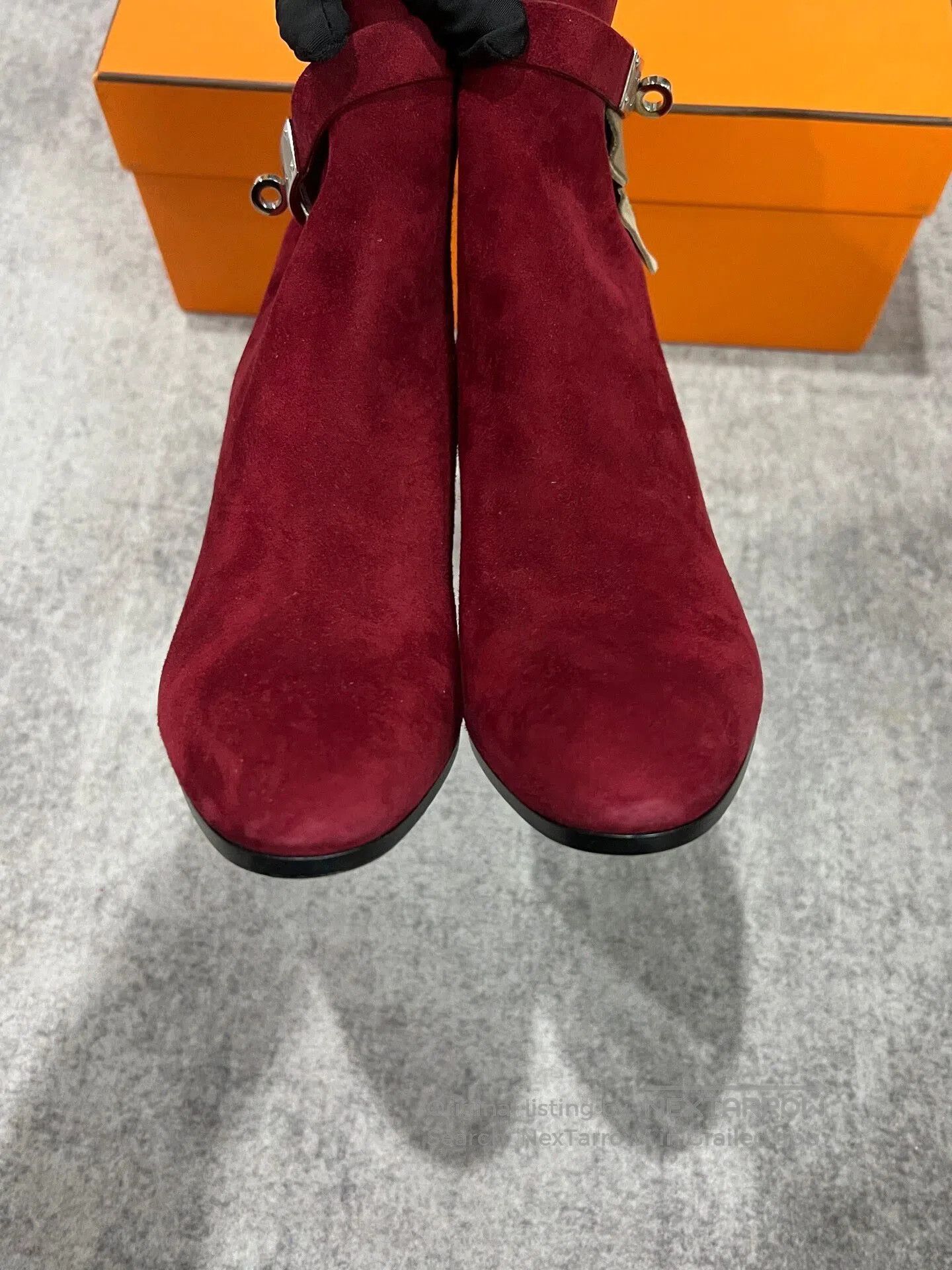 Hermes Hermes Burgundy Kelly Silver Buckle Heeled Ankle Boots| Size US 6.5 / IT 36.5 - 5 Thumbnail