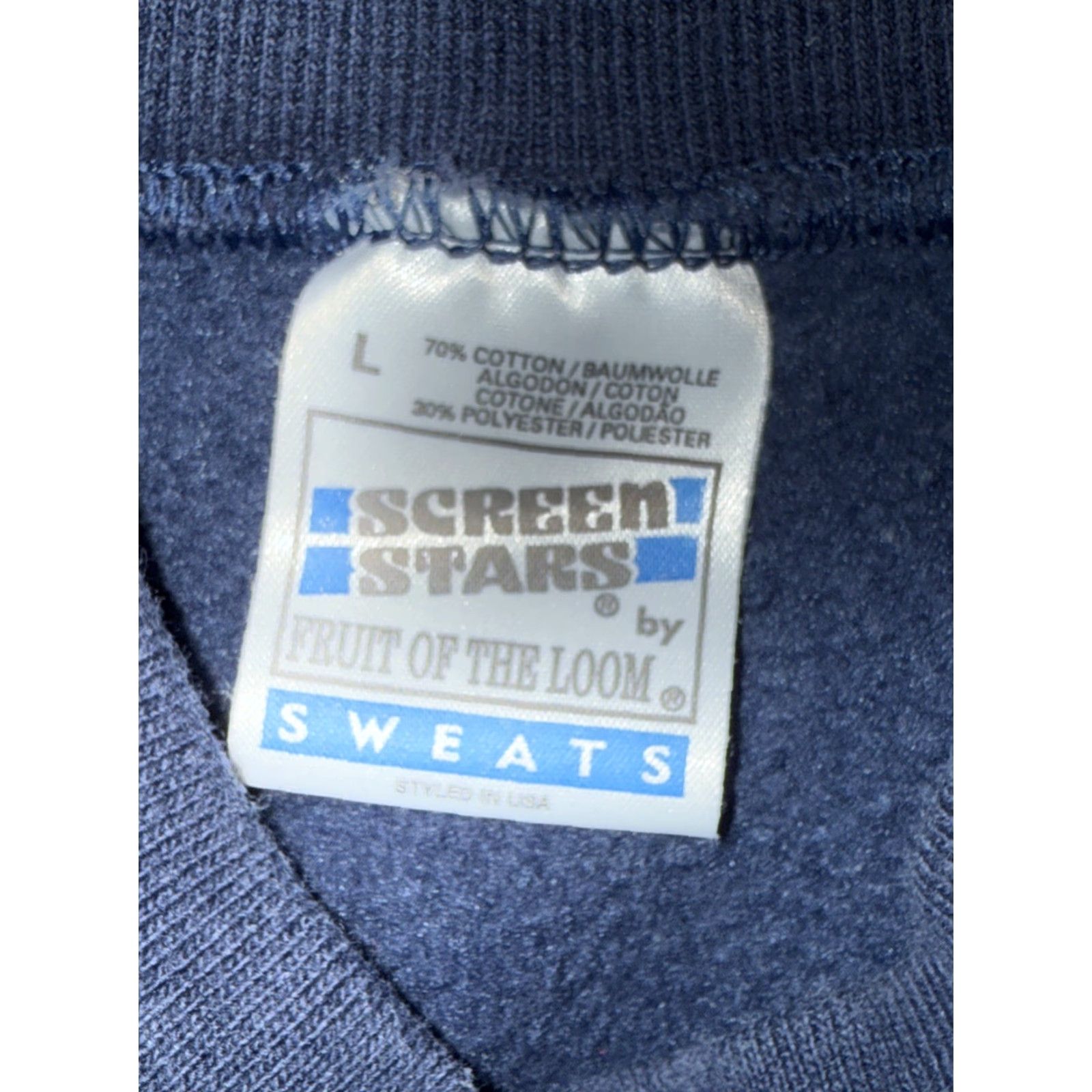 Vintage VTG Screen Stars London England Sweatshirt Crewneck COTTON BLEND unisex L Blue Logo Knit Polyester Pullover Solid 90s Classic Outdoor Men Size US L / EU 52-54 / 3 - 6 Thumbnail