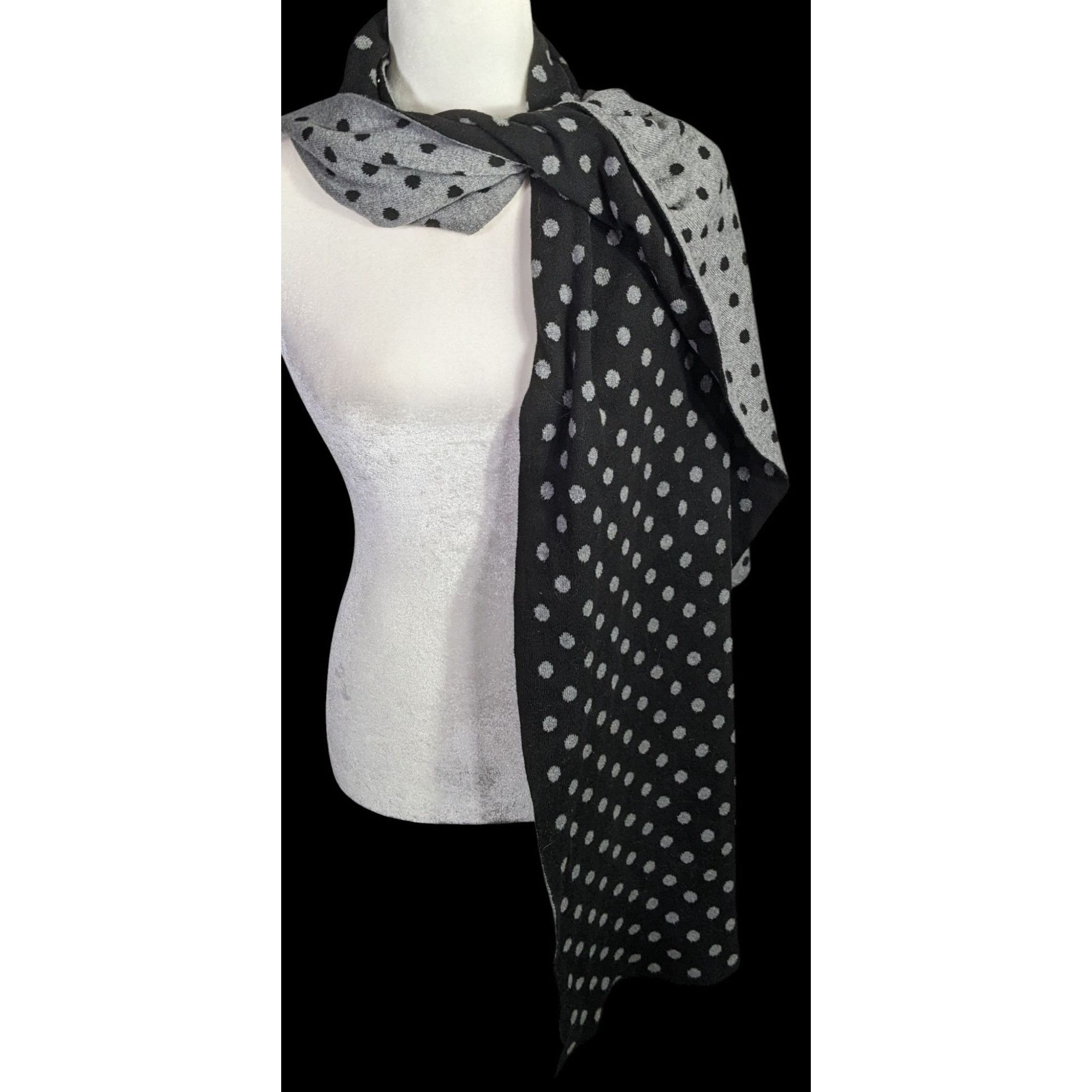 Other Darzzi Reversible Polka Dot Scarf 84"x15" Black & Gray Knit Size ONE SIZE - 1 Thumbnail