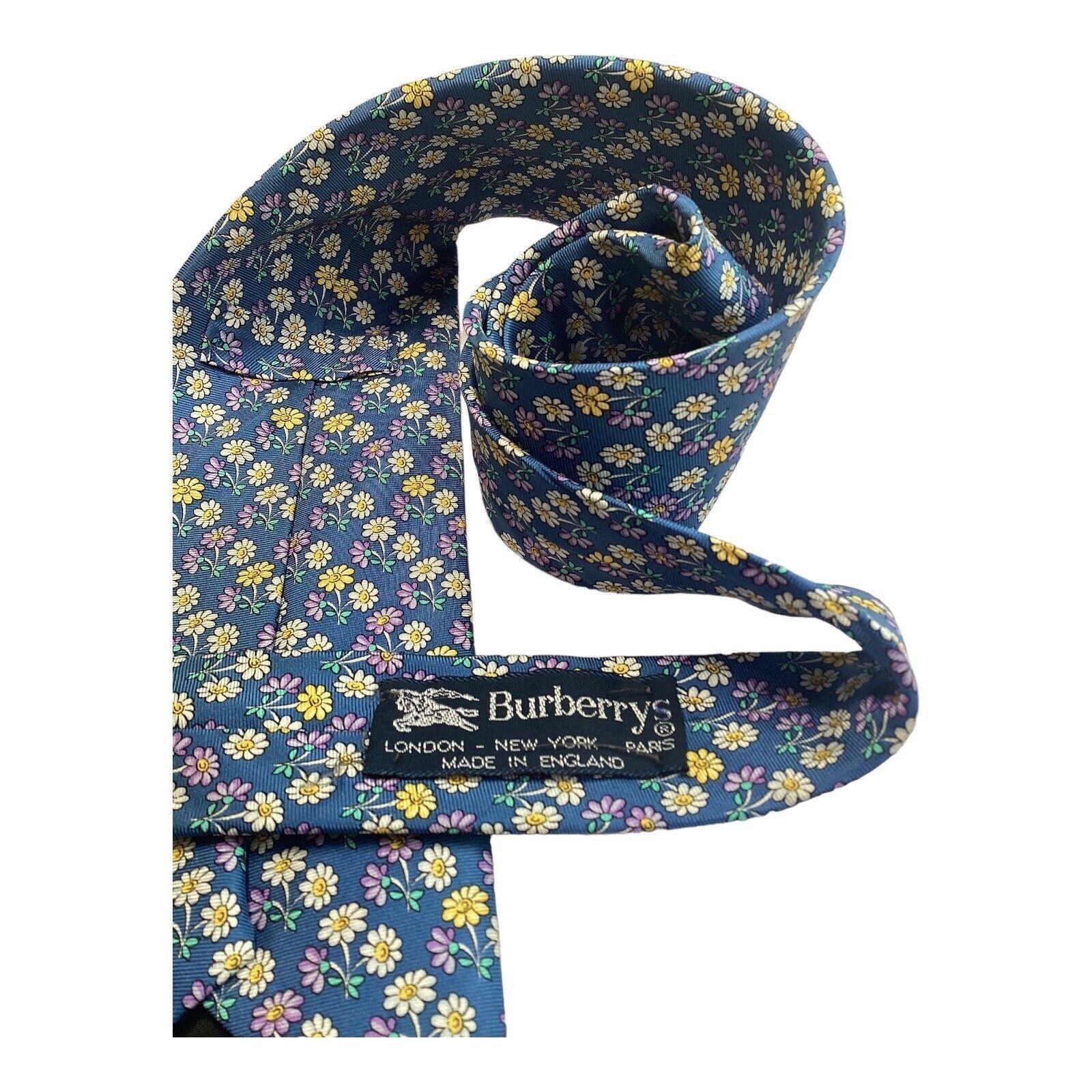 Burberry BURBERRYS Blue Floral Luxury Designer Silk Tie M.In England Size ONE SIZE - 3 Thumbnail