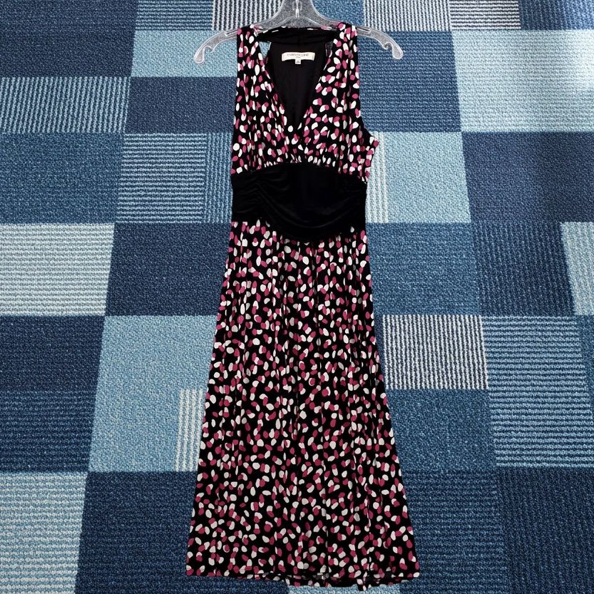 Evan Picone Evan Picone Dress Womens 6 Black Pink Fit & Flare Midi Polka Dot Ruched Waist Dress Size M / US 6-8 / IT 42-44 - 1 Thumbnail
