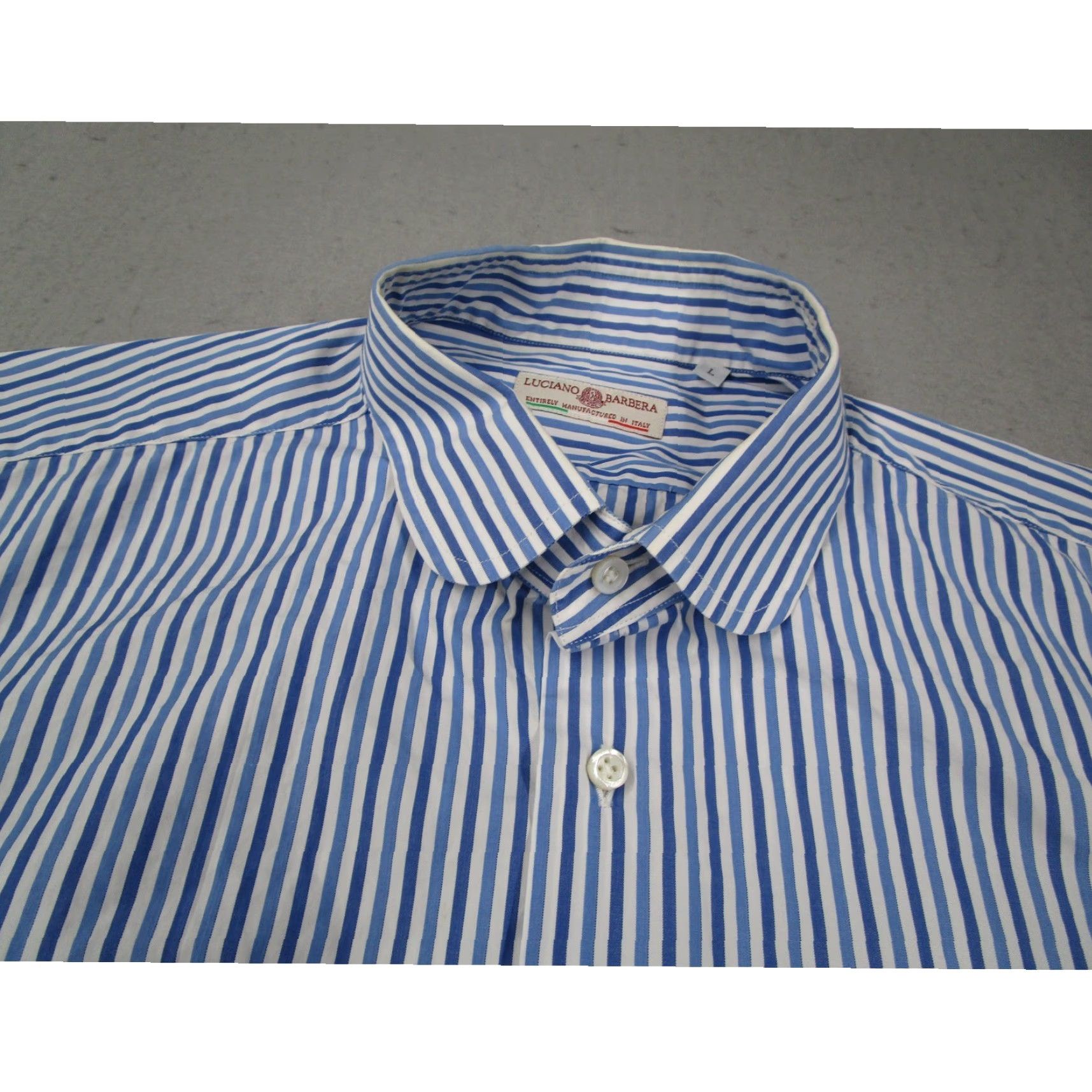 Vintage Luciano Barbera Shirt Men Large Blue White Striped Club Collar Button Down Italy Size US L / EU 52-54 / 3 - 2 Thumbnail