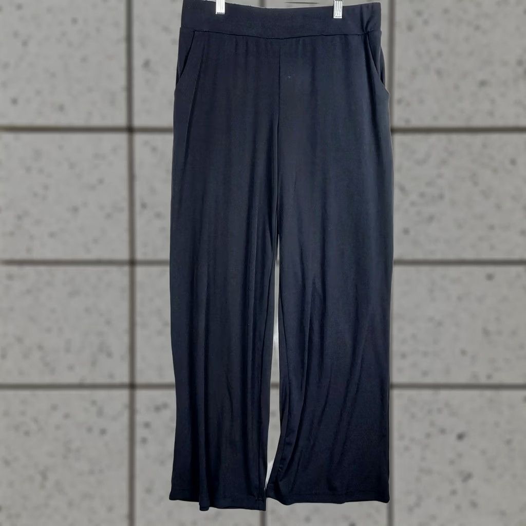 Vintage Maurices Women Wide Leg Palazzo Pants Black Solid Elastic Waist Pull On M Casual Dress Pants, Regular Fit, Polyester Rayon, Machine Washable Size 32" / US 10 / IT 46 - 1 Thumbnail