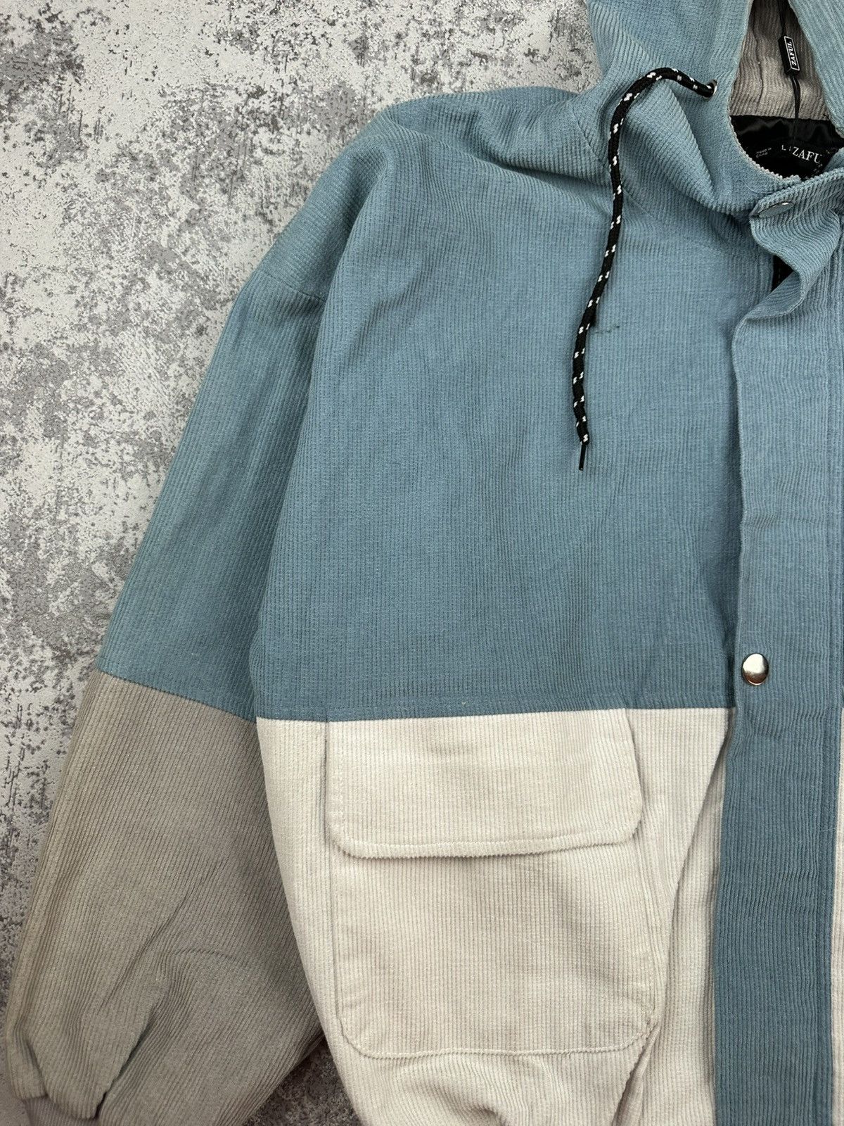 Japanese Brand Y2K Rasta Zaful Colorblock Corduroy Hooded Jacket Size US L / EU 52-54 / 3 - 8 Thumbnail