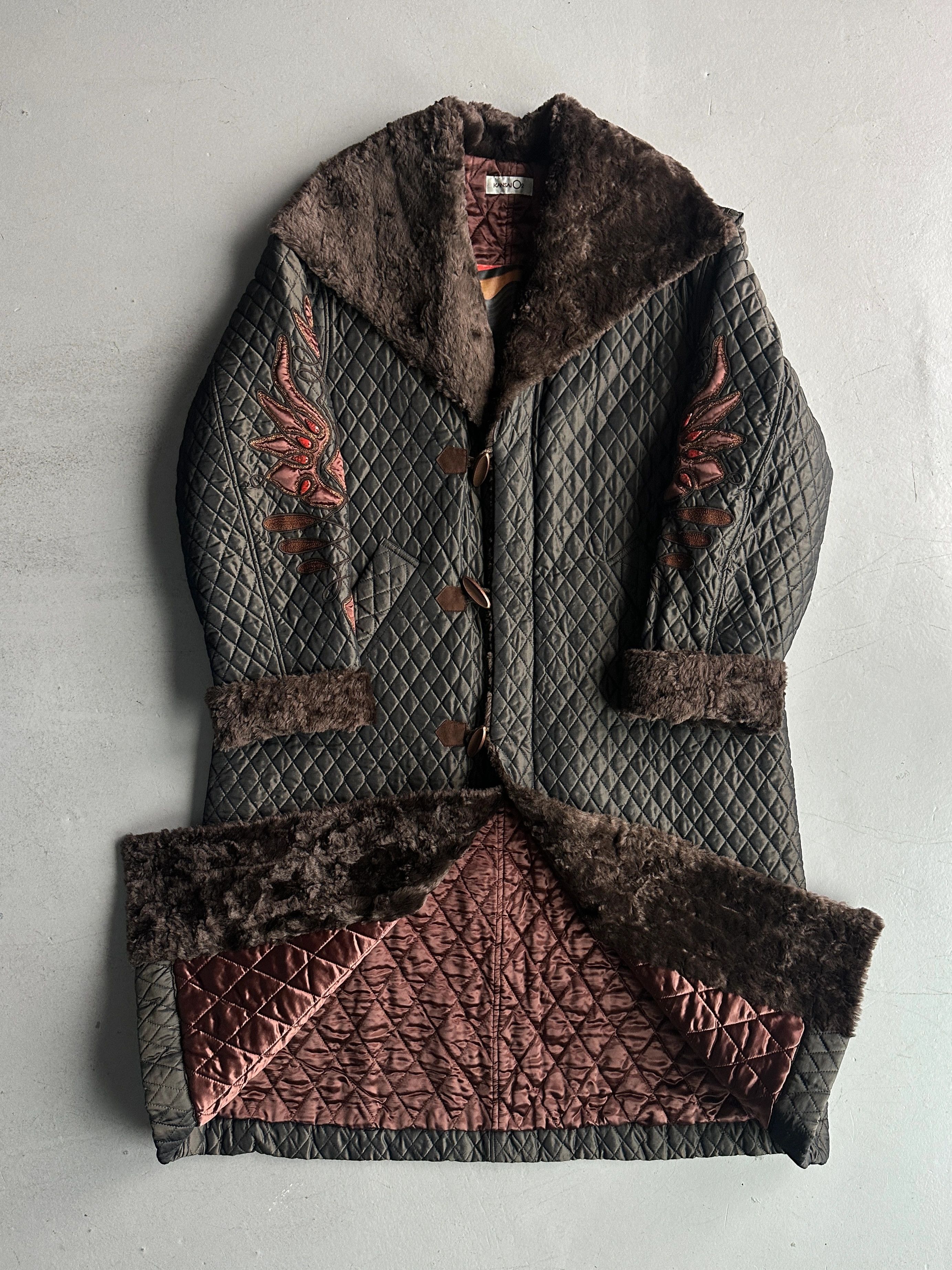Kansai Yamamoto KANSAI YAMAMOTO 1990s OVERSIZED QUILTED COAT WITH FUR COLLAR Size M / US 6-8 / IT 42-44 - 5 Thumbnail