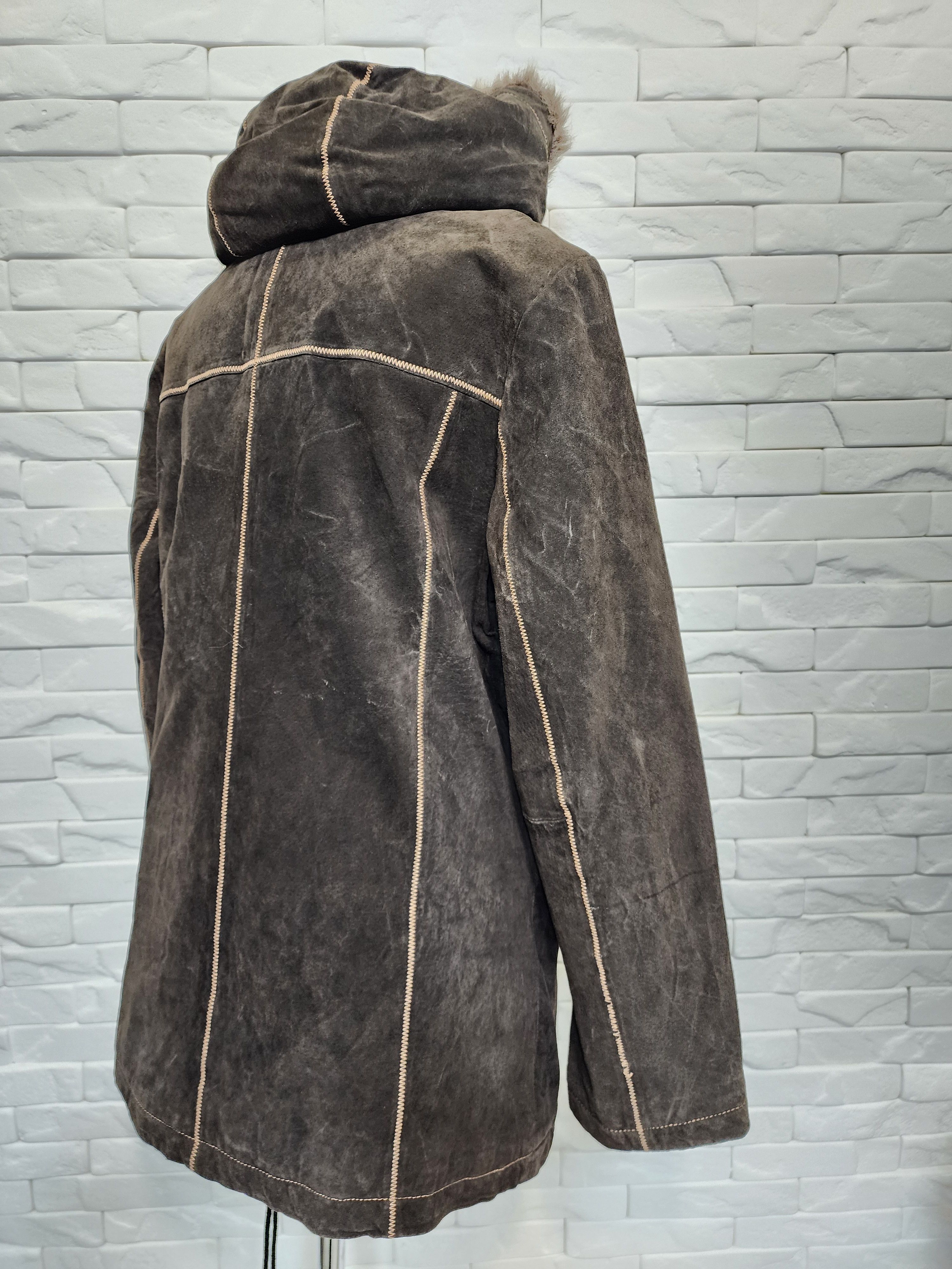 Genuine Leather Brown Suede Leather Jacket: Classic Hooded Design Size XL / US 12-14 / IT 48-50 - 6 Thumbnail
