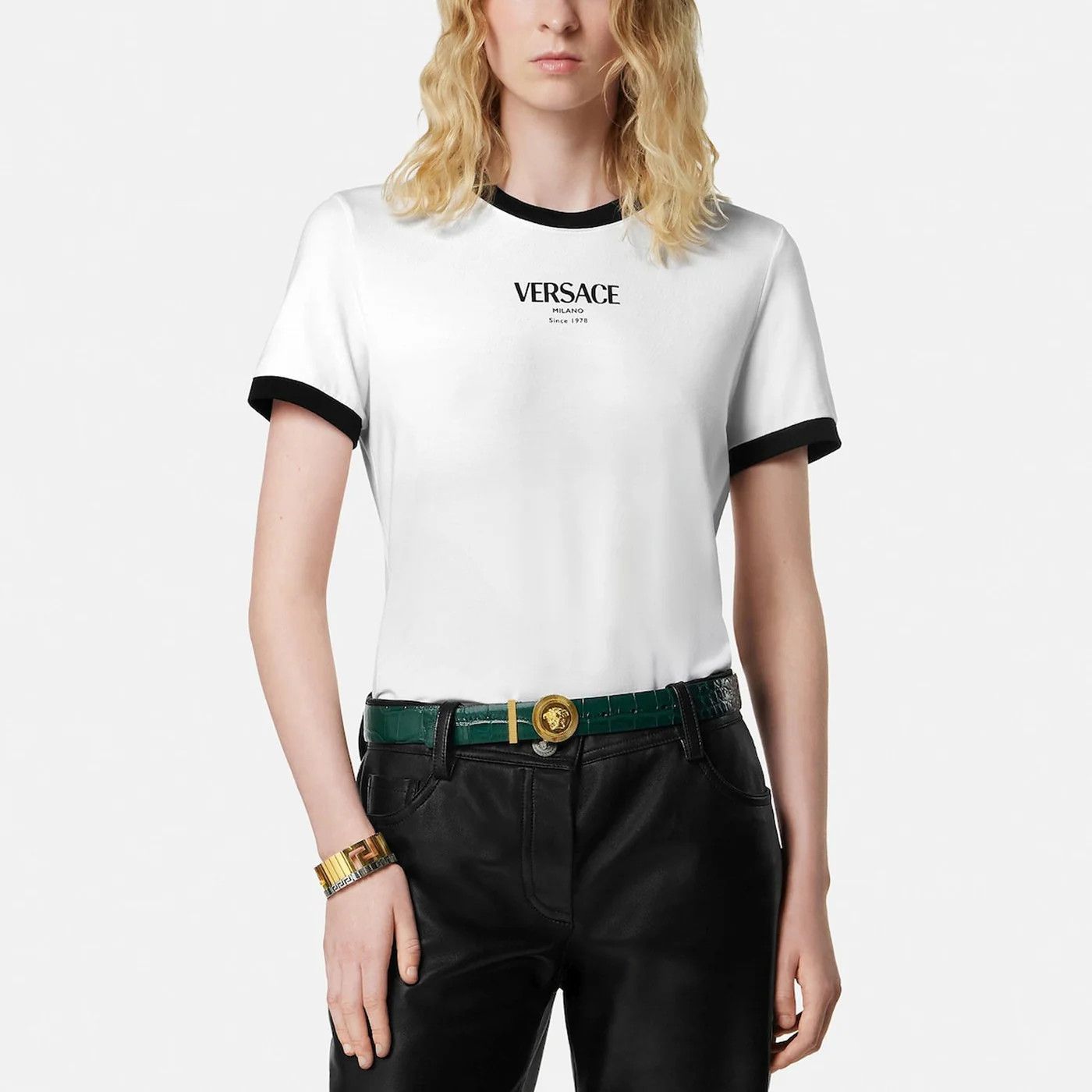 Versace o1d2blof0426 Jersey Short Sleeve T-Shirt in White/Black Size S / US 4 / IT 40 - 4 Thumbnail