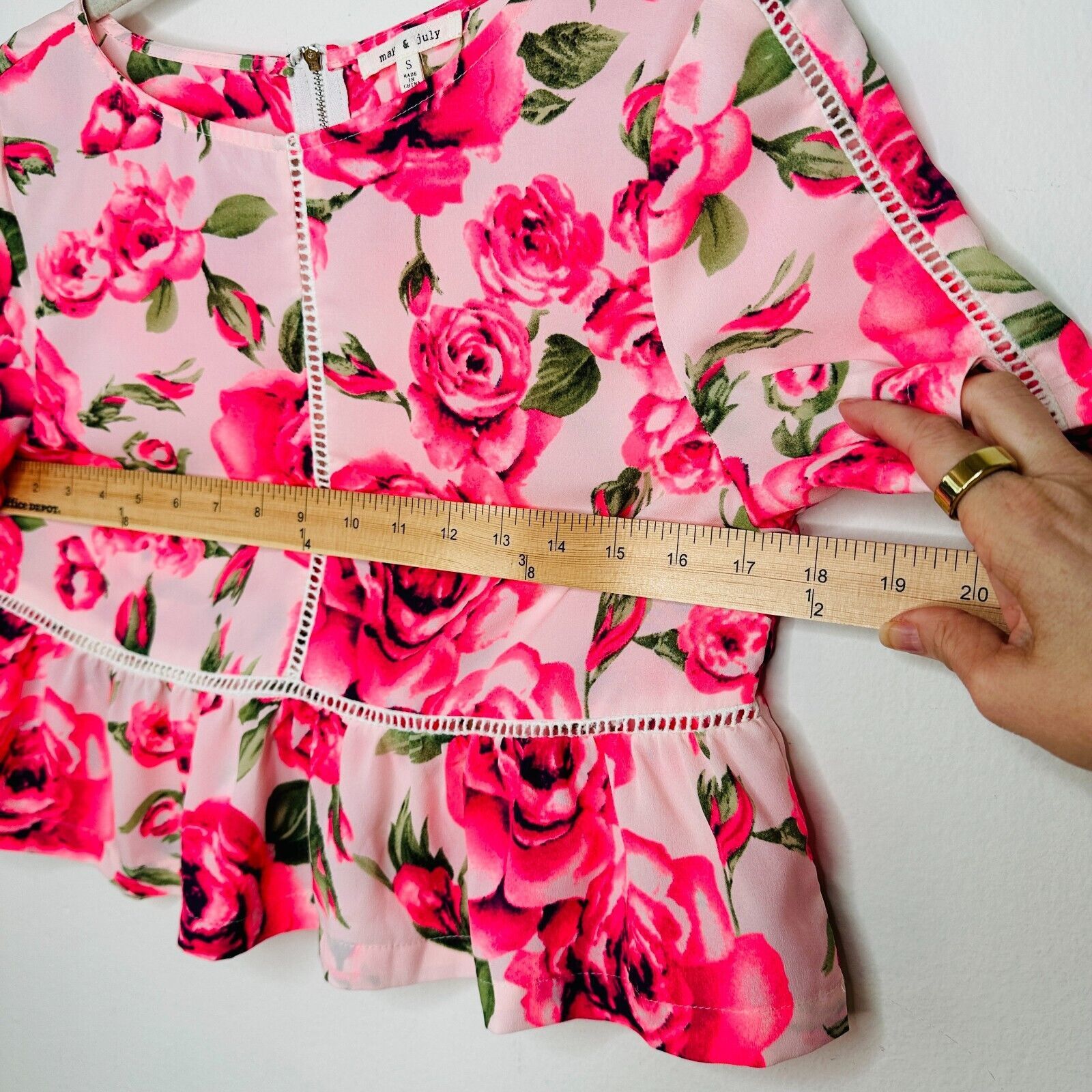 Other May & July Hot Pink & Green Floral Short Sleeve Crop Blouse Size S / US 4 / IT 40 - 10 Thumbnail