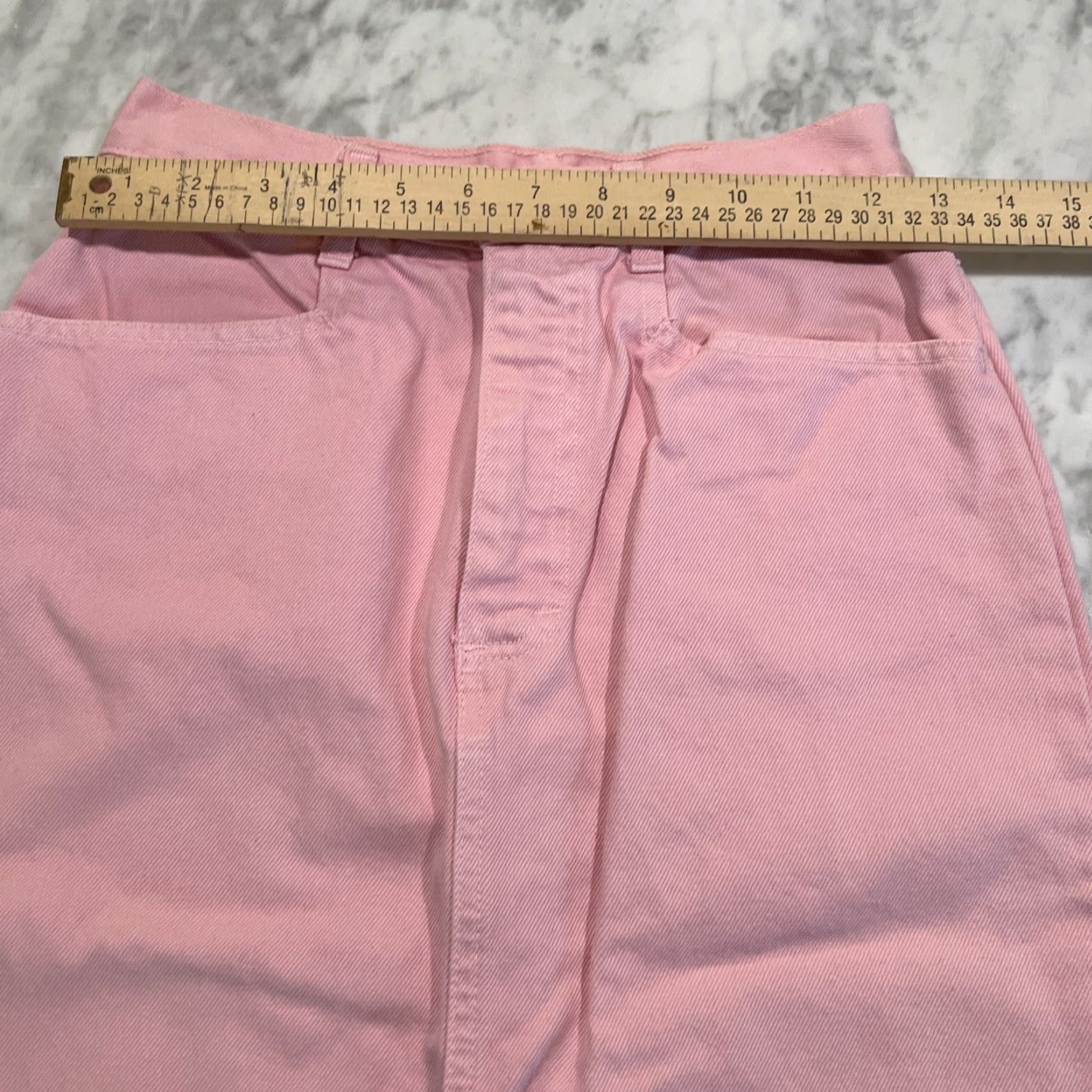 Denime Vintage Midi Skirt Pink Denim Zipper Button Front Pockets Bare Back Western Size 42" / US 20 - 6 Thumbnail