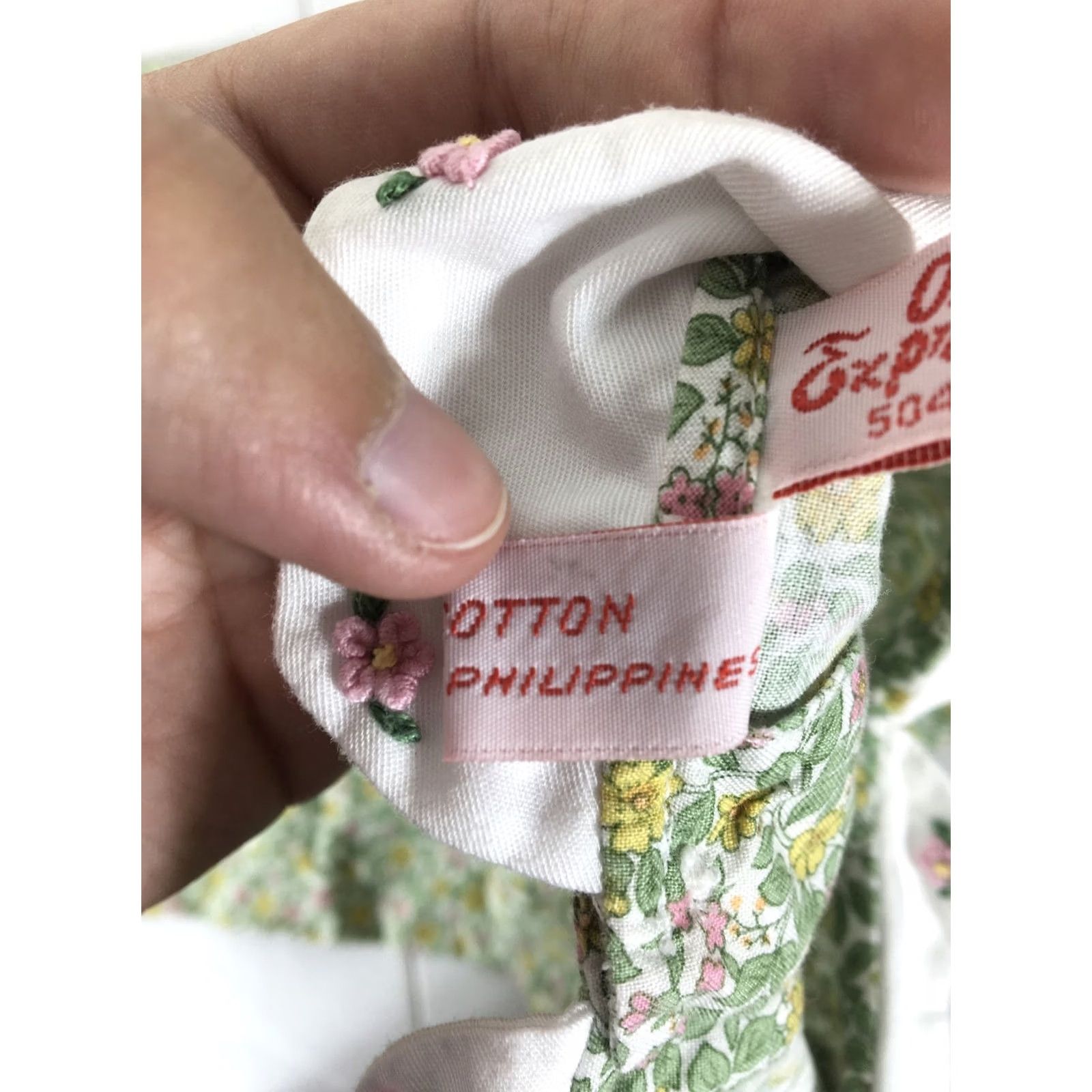 Vintage VINTAGE Orient Green Floral Bib Collar Romper with Buttons Girls 18 Months 1980s Cotton Long Sleeve Size ONE SIZE - 5 Thumbnail