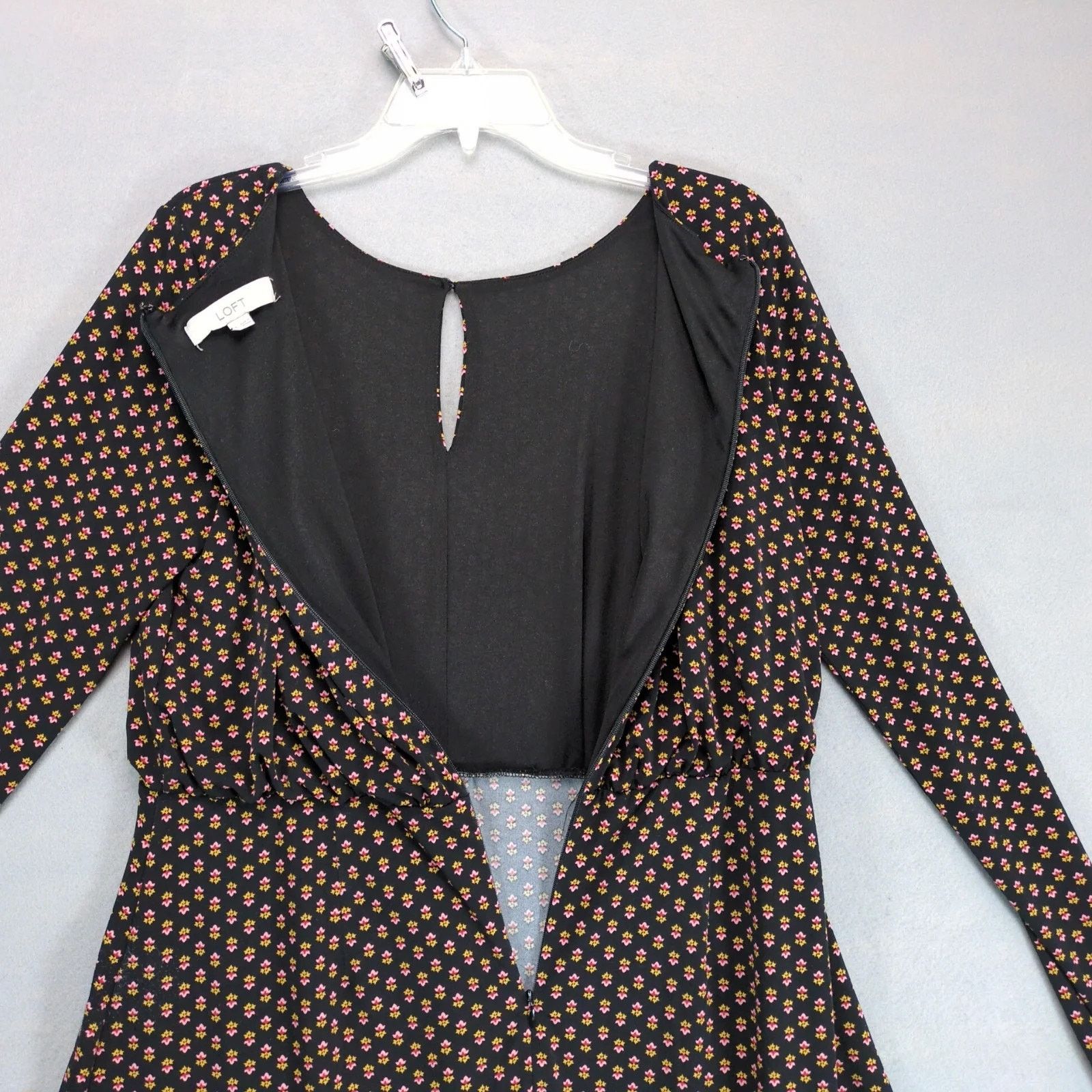 Loft Loft Floral Black Blouson Dress Sz 8 Keyhole Neck Long Slv Size M / US 6-8 / IT 42-44 - 4 Thumbnail