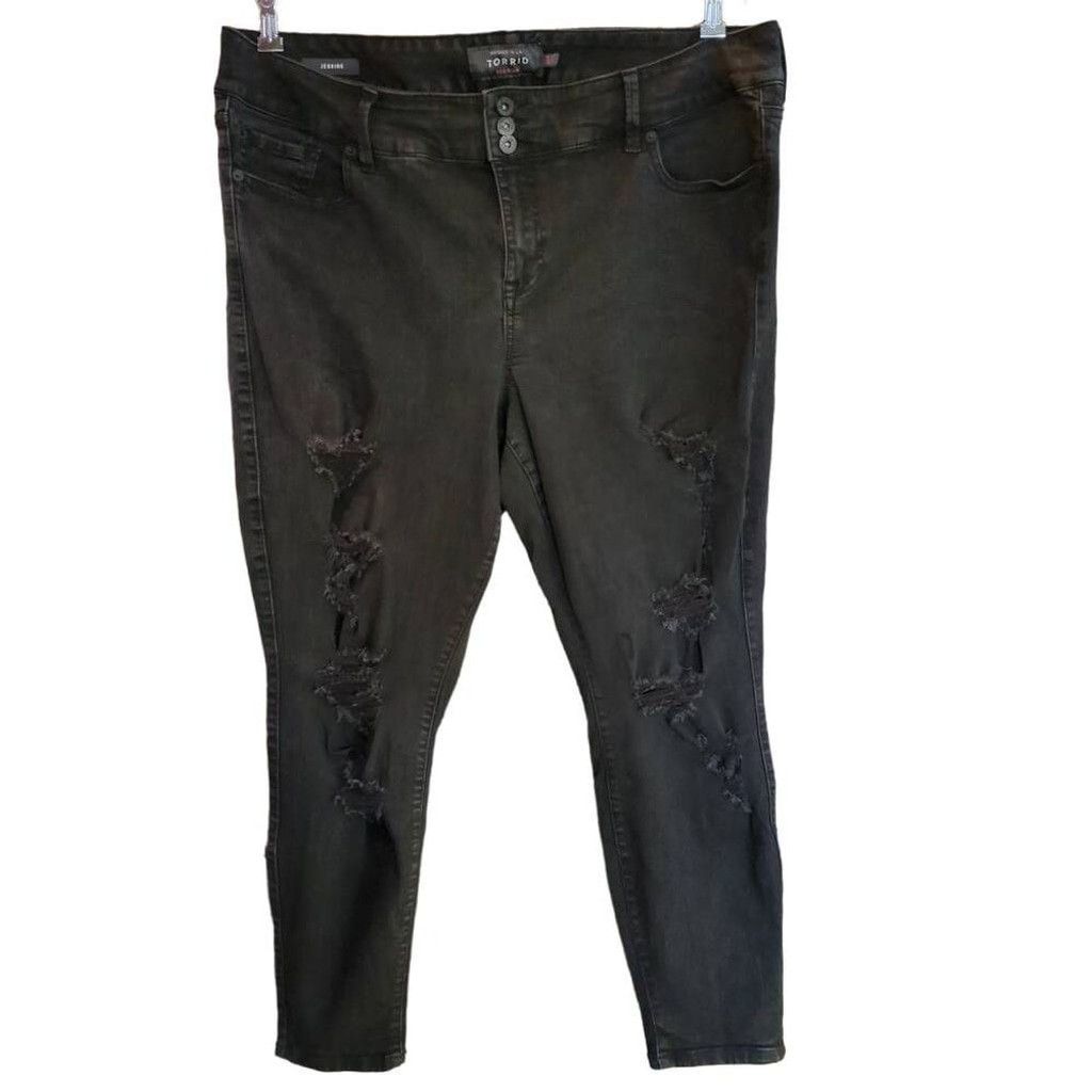 Torrid Torrid Women's S-22R Distressed Black Skinny Jeans Stretch Size 34" / US 12 / IT 48 - 1 Thumbnail