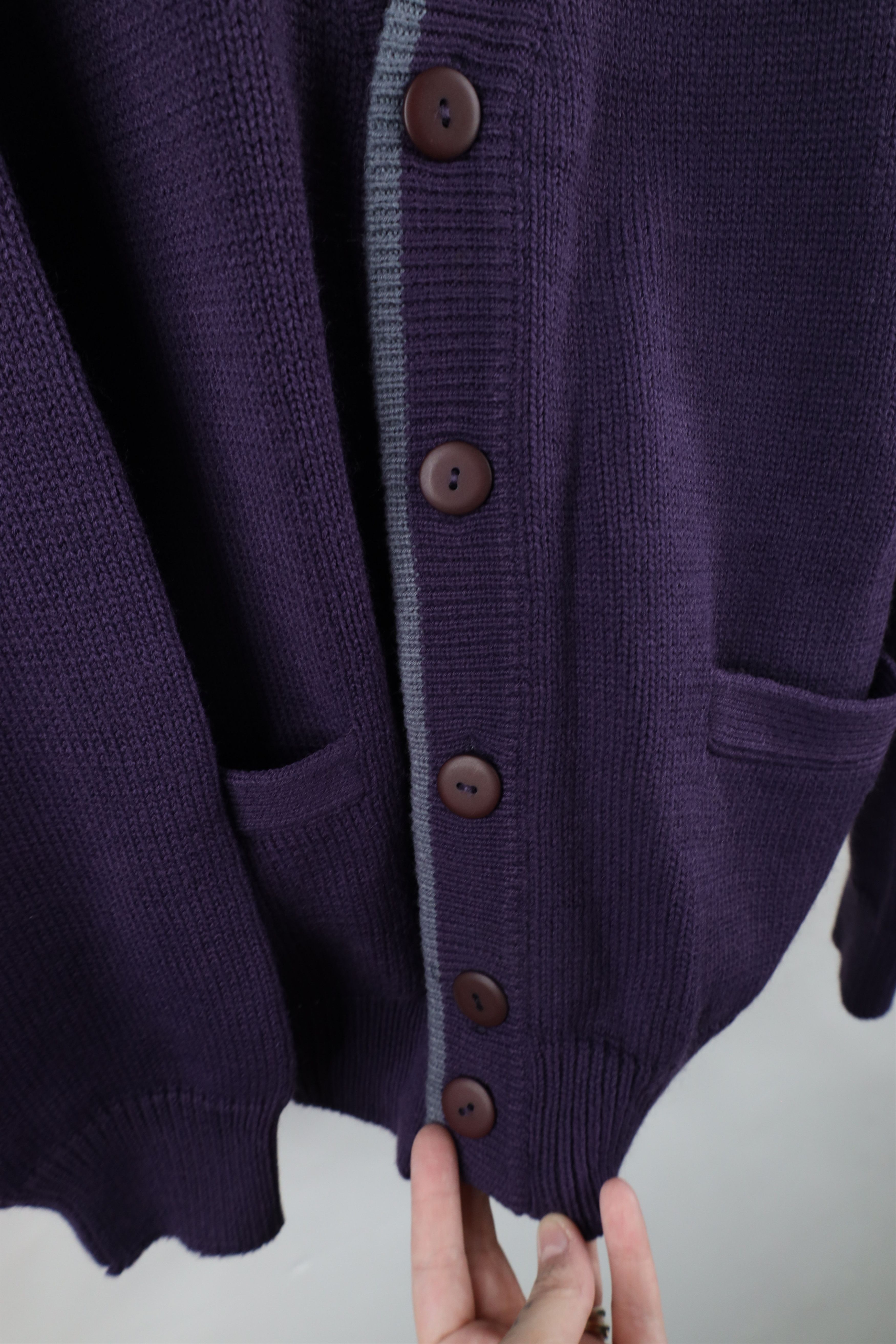 Vintage Vintage 90s Streetwear Ribbed Knit Cardigan Sweater Purple Size US L / EU 52-54 / 3 - 4 Thumbnail
