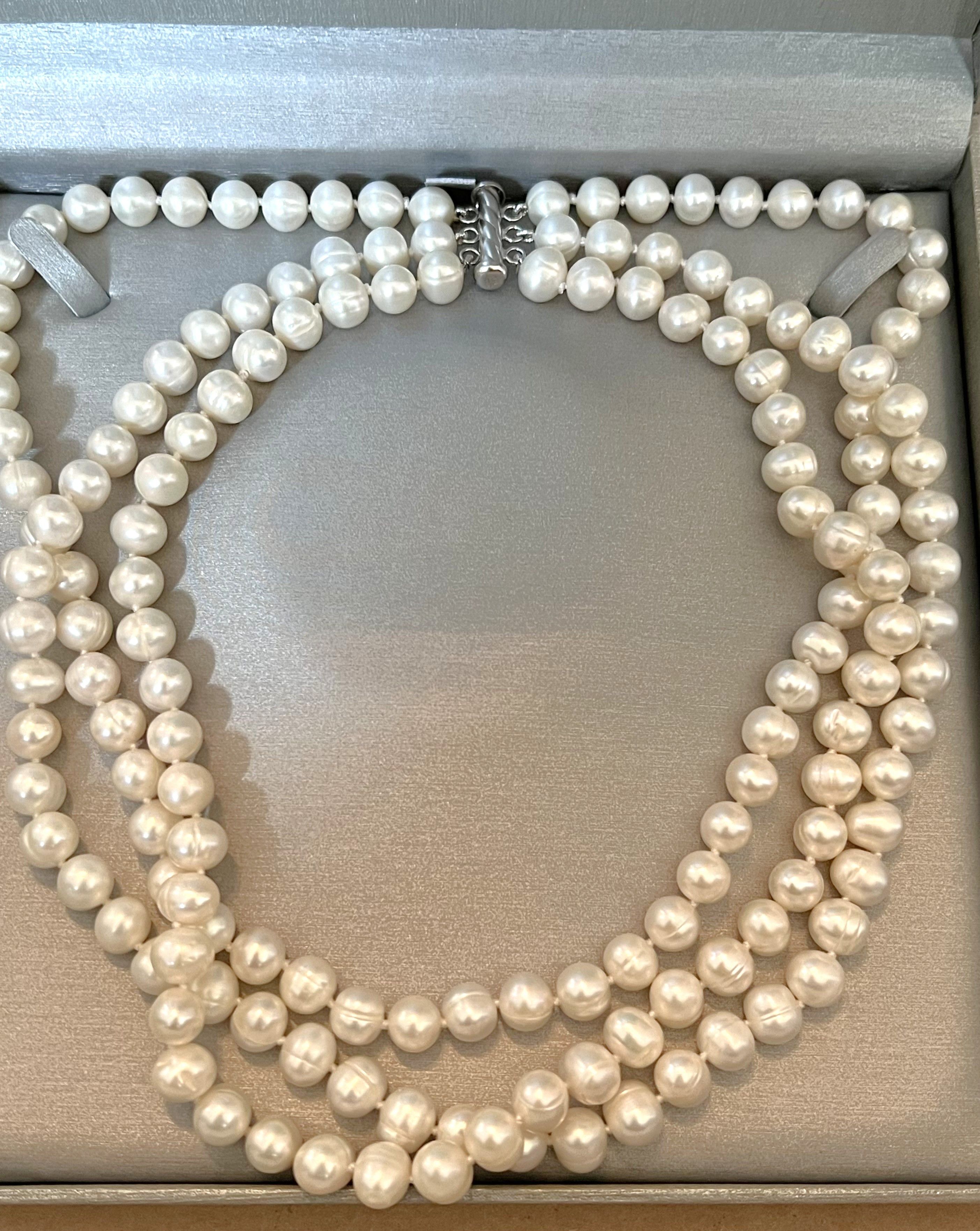 Zales Zales Three-Stranded Cultured Pearl Necklace w/ Silver Clasp Size ONE SIZE - 6 Thumbnail