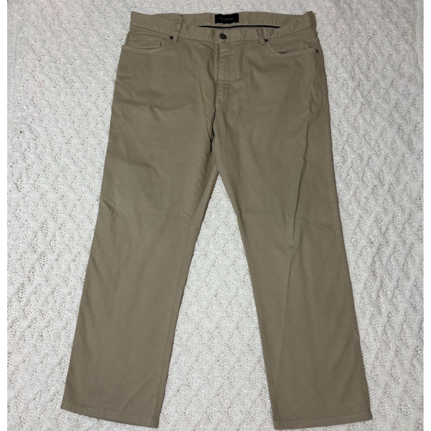 Ermenegildo Zegna Beige Cotton Flat Front Casual Pants Jeans