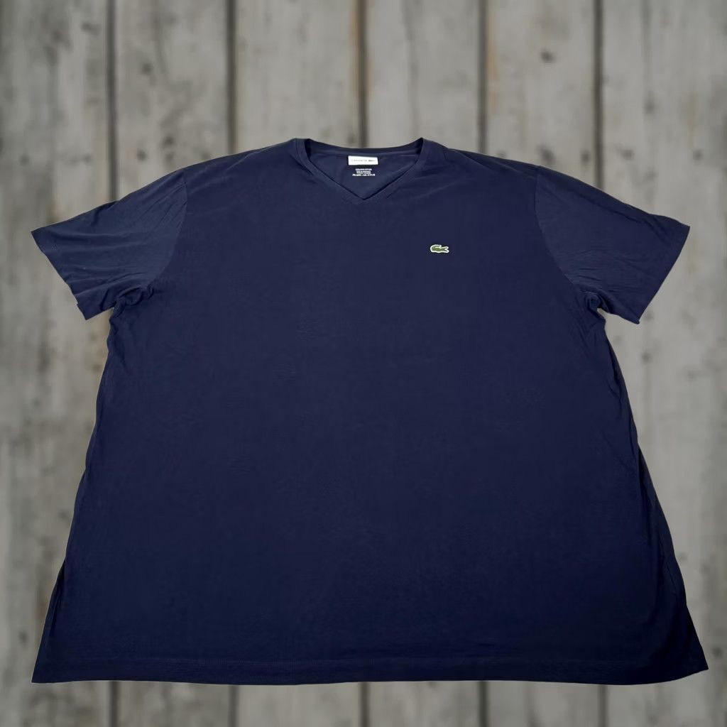 Lacoste Lacoste Shirt Mens 4XLB Blue V-Neck Croc Logo Tee Pima Cotton Stretch Tennis Size US XXL / EU 58 / 5 - 1 Thumbnail