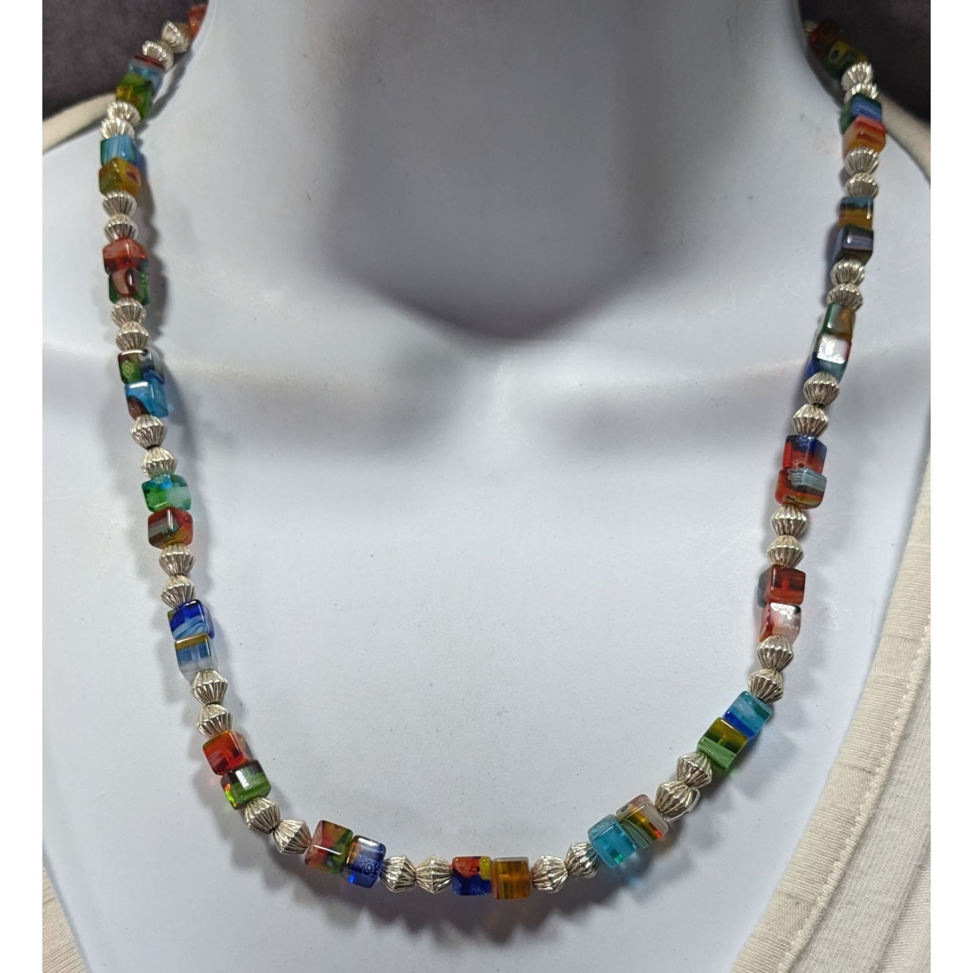 Other Millefiori Glass Cube And Silver Tone Beaded Necklace Size ONE SIZE - 2 Thumbnail
