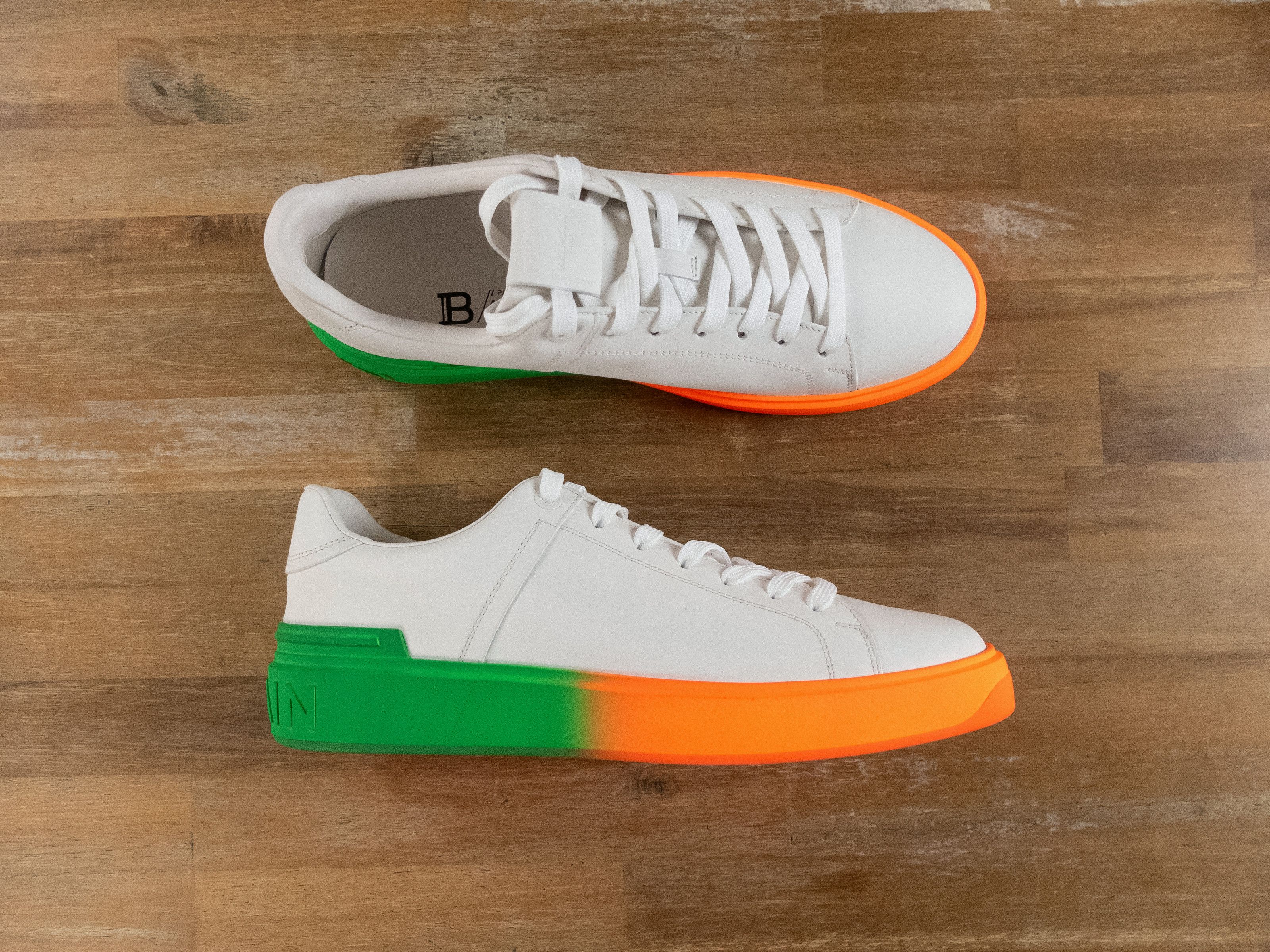 BALMAIN B-court white colorblock sole leather sneakers 11 44