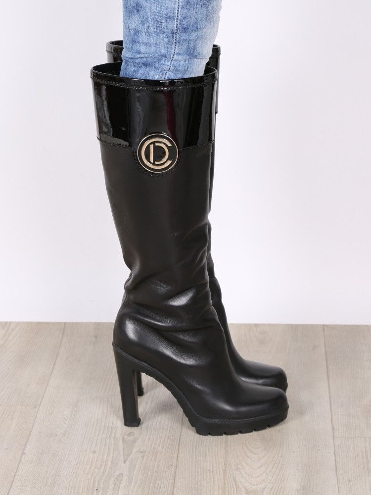 Dior DIOR Heels Boots Black Leather Logo Tall Shoes Size 39 Size US 9 / IT 39 - 1 Thumbnail
