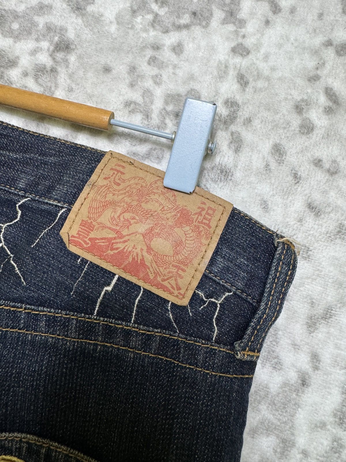 Karakuri Tamashii Buden Shoten Raijin Fujin Embroidered Sukajan Denim Jeans Size US 33 - 18 Thumbnail