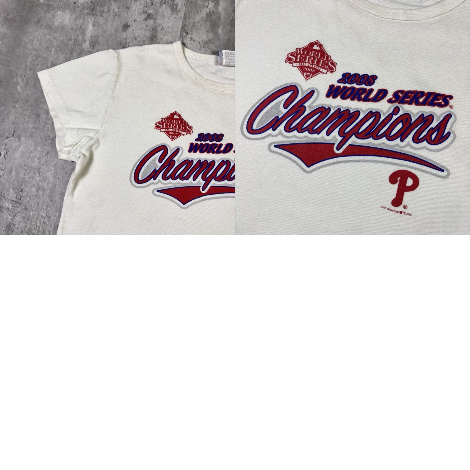 MLB Philadelphia Phillies 2008 World Series Champs MLB Womens Crop Top Shirt Large White Stitch Size L / US 10 / IT 46 - 8 Thumbnail
