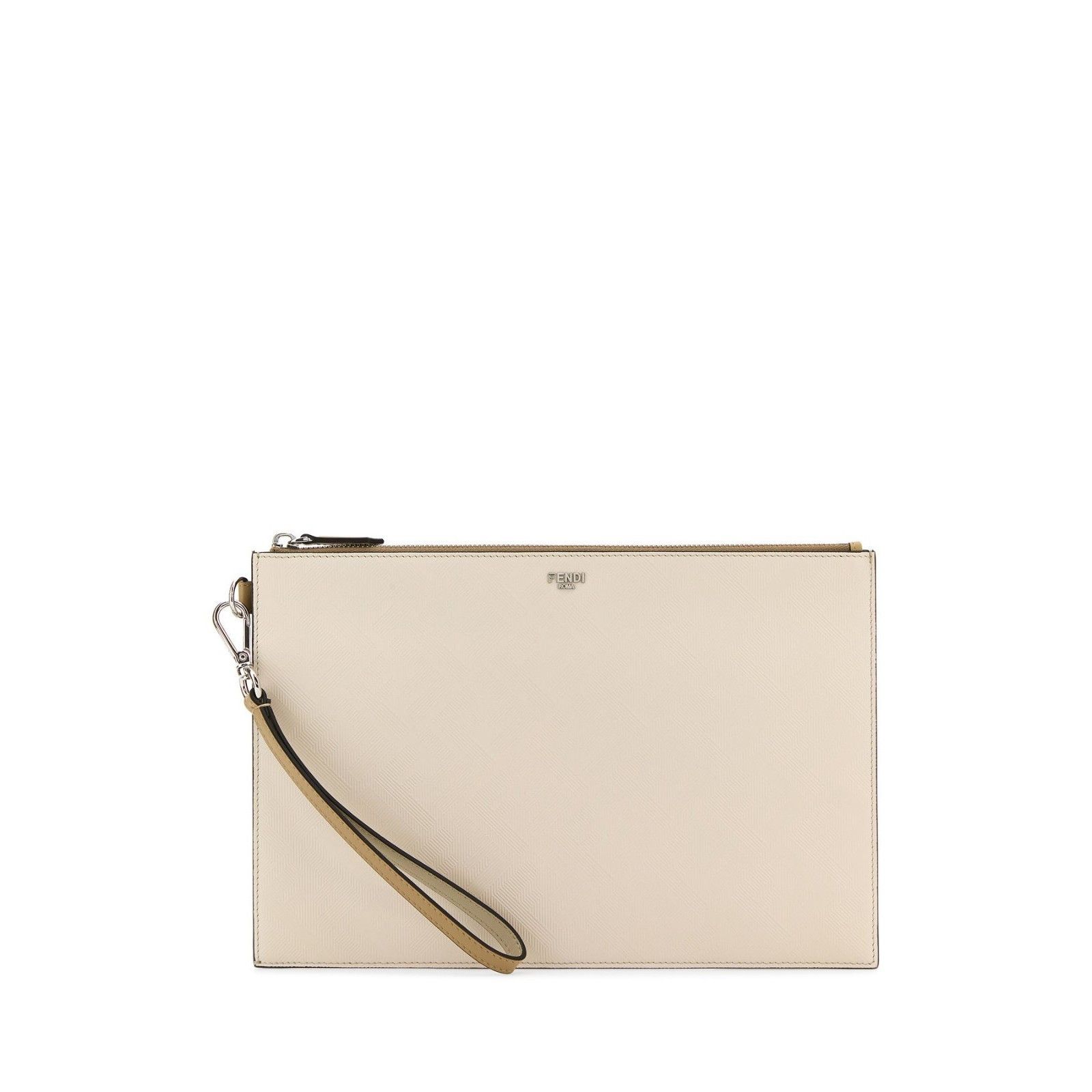 FENDI Ivory Beige Leather Clutch Bag New & Authentic