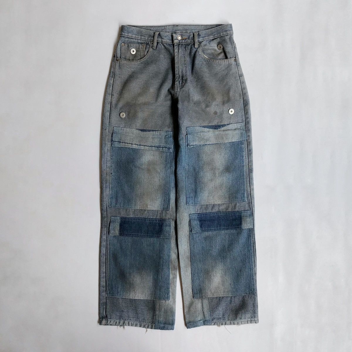 Designer Rework Distressed Dyed Washed Denim Jeans With Multi Pocket Size US 32 / EU 48 - 2 Thumbnail