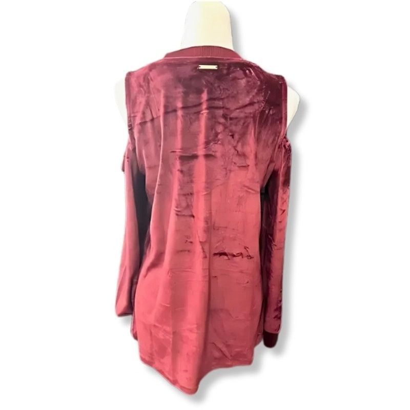 Michael Kors Michael Kors Cold Shoulder Top Slitted Velour Burgundy M NWT Size M / US 6-8 / IT 42-44 - 5 Thumbnail