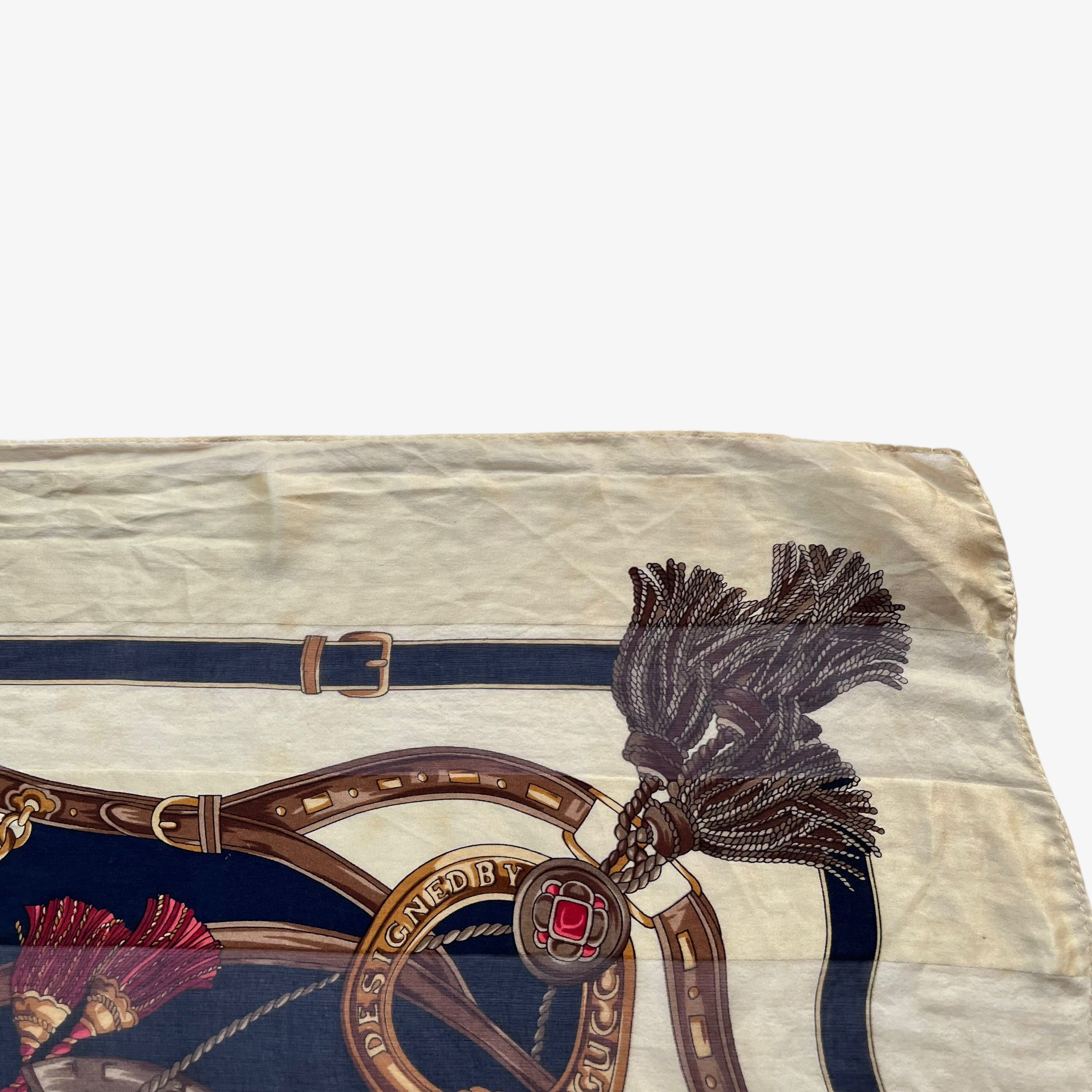 Paolo Gucci Vintage 80s Paolo Gucci Equestrian Horsebit Print Silk Scarf Size ONE SIZE - 4 Thumbnail