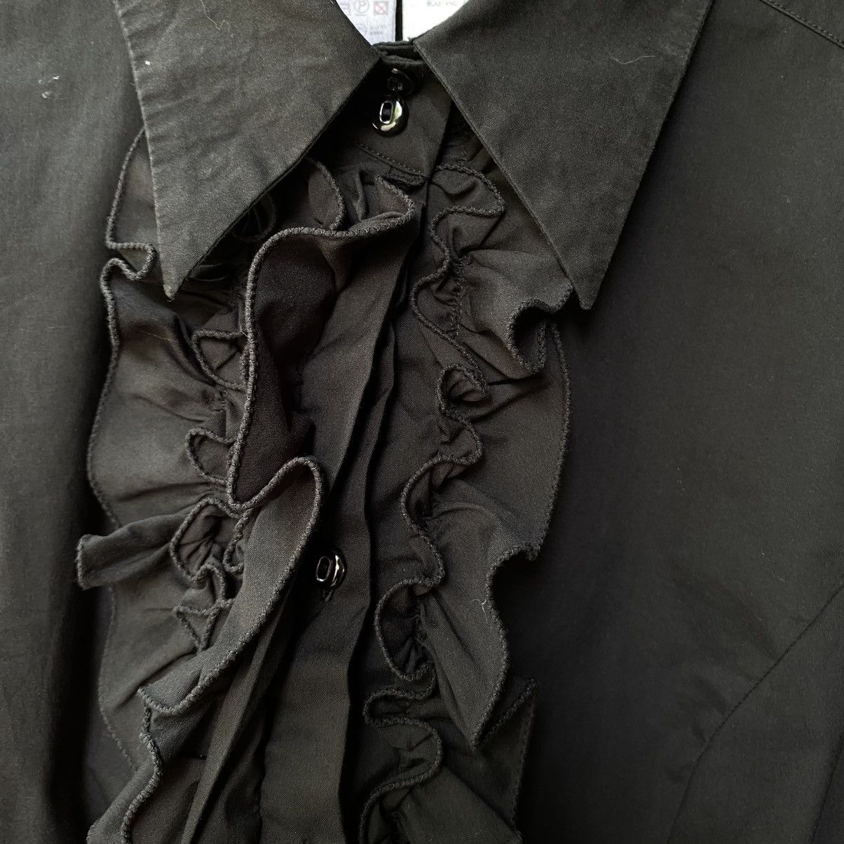 Max Mara Max Mara Black Fitted Cotton Ruffle Collar Shirt Size M / US 6-8 / IT 42-44 - 6 Thumbnail