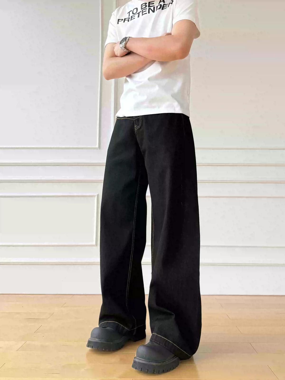 Other Black Wide-Leg Cuffed Jeans Size US 32 / EU 48 - 1 Thumbnail