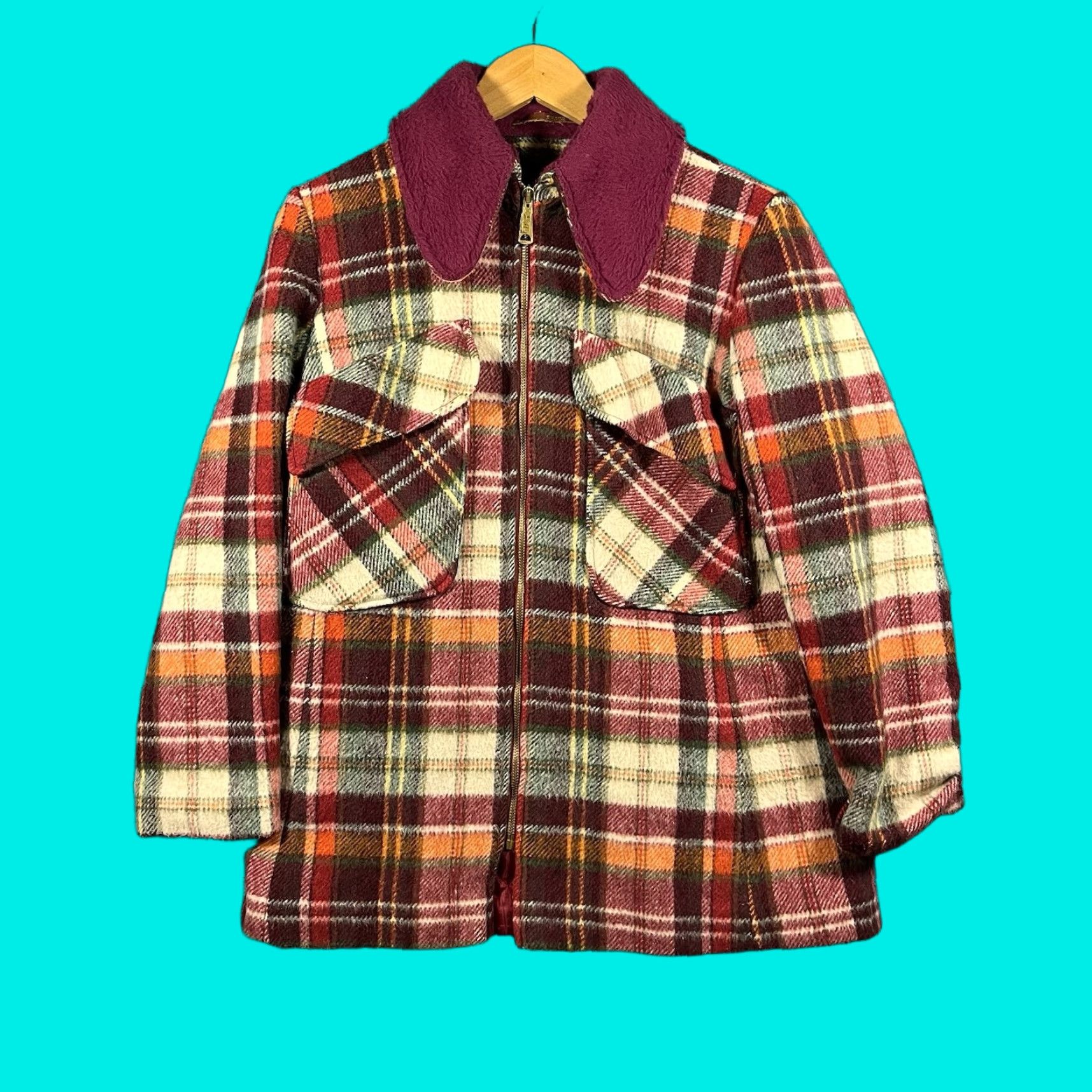 Sears VINTAGE Sears Jacket Medium Burgundy Plaid Wool Coat Overcoat Size US M / EU 48-50 / 2 - 1 Thumbnail