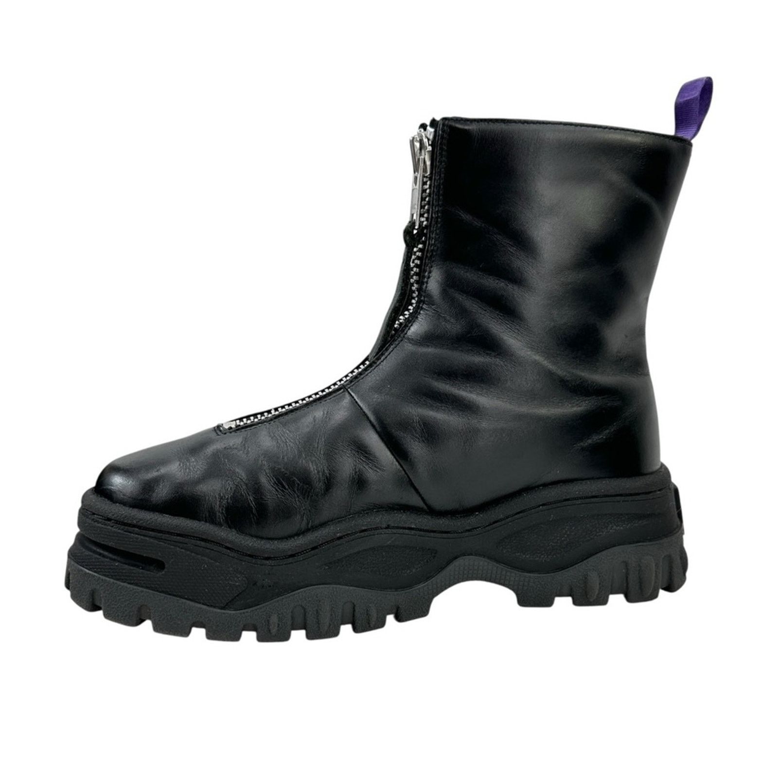 Raven Black Leather Front Zipper Platform Boots in OG box