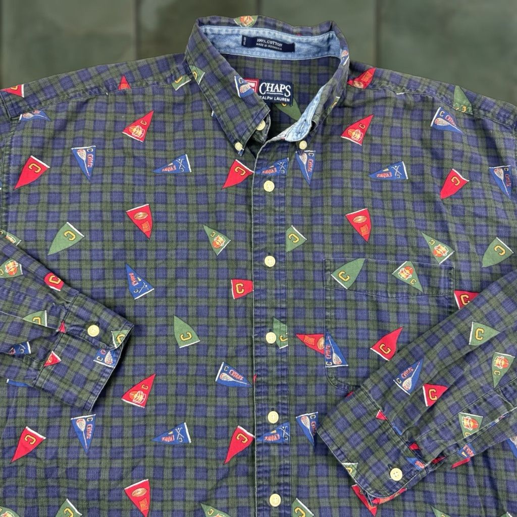 Chaps VINTAGE Chaps Ralph Lauren Men's Button-Down Shirt Adult Large Plaid Flag 90s Green Size US L / EU 52-54 / 3 - 1 Thumbnail