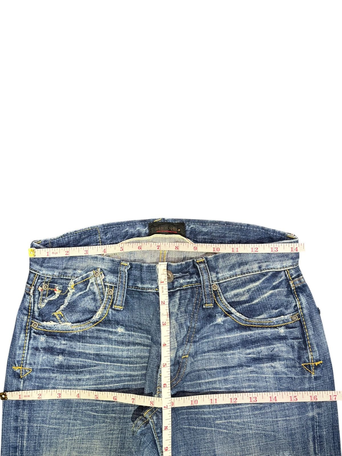 Edwin Vintage Japanese Selvedge Buckle Back Distress Flare Jeans Size 28" / US 6 / IT 42 - 6 Thumbnail