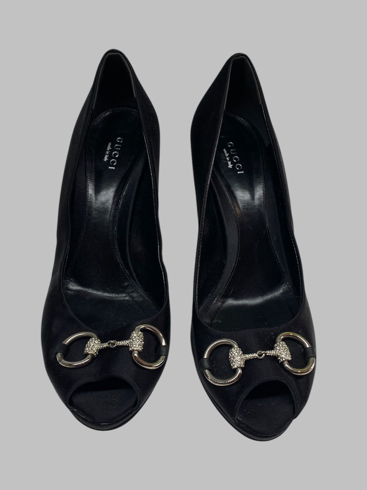 Gucci Gucci Black Satin Rhinestones Embellished Peep Toe Heels Size US 10 / IT 40 - 7 Thumbnail
