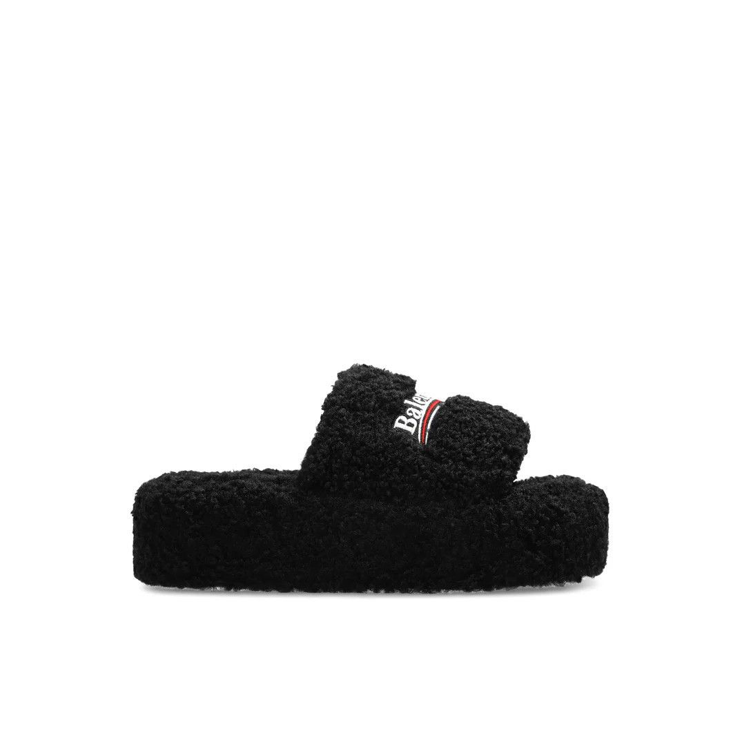 BALENCIAGA Women's Furry Black/Red Slippers New (Women's siz