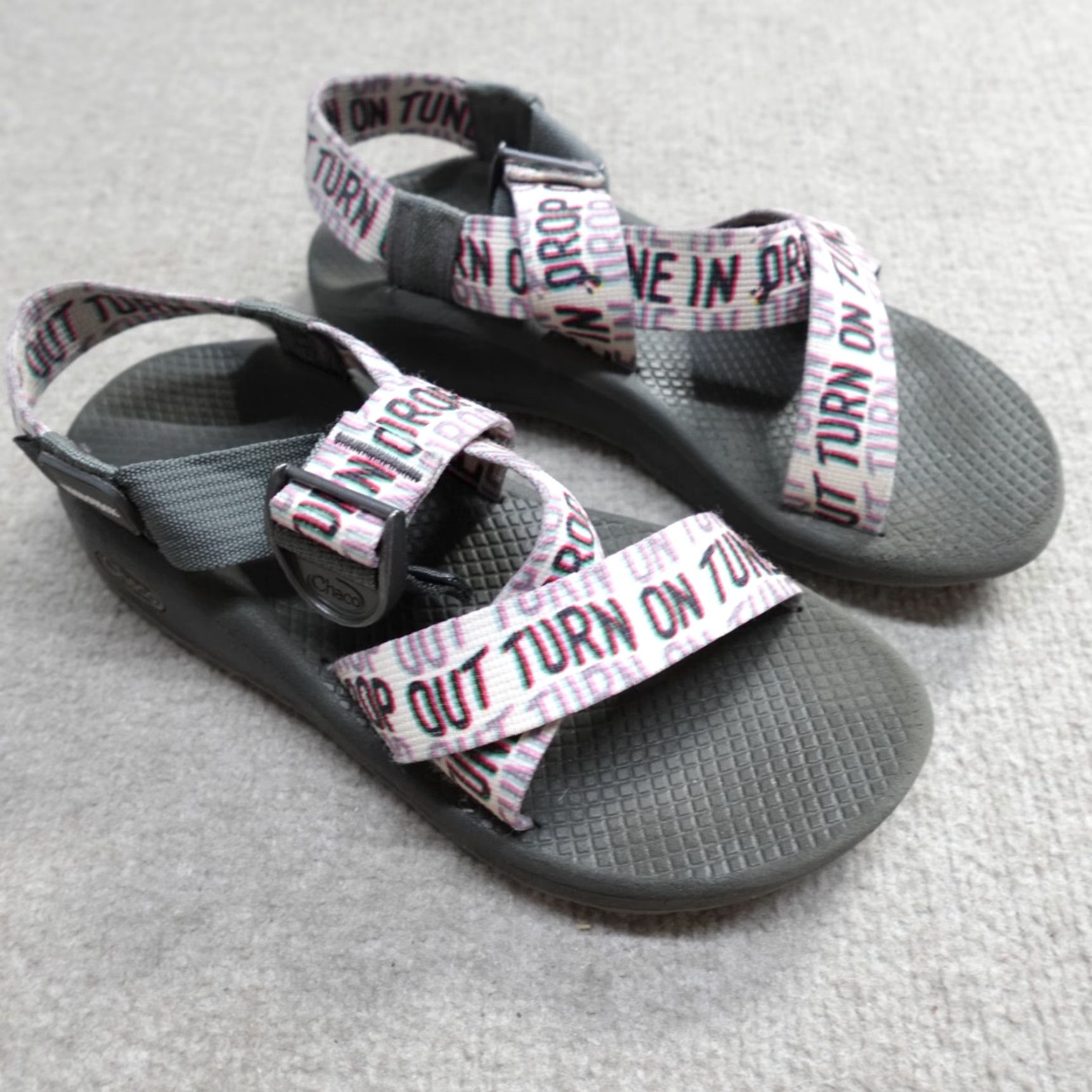 Chaco Chaco Sandal Womens 7 White Blue Sport Hiking Woodstock Buckle Flat Strappy Shoes Vintage No Size US 7 / IT 37 - 3 Thumbnail