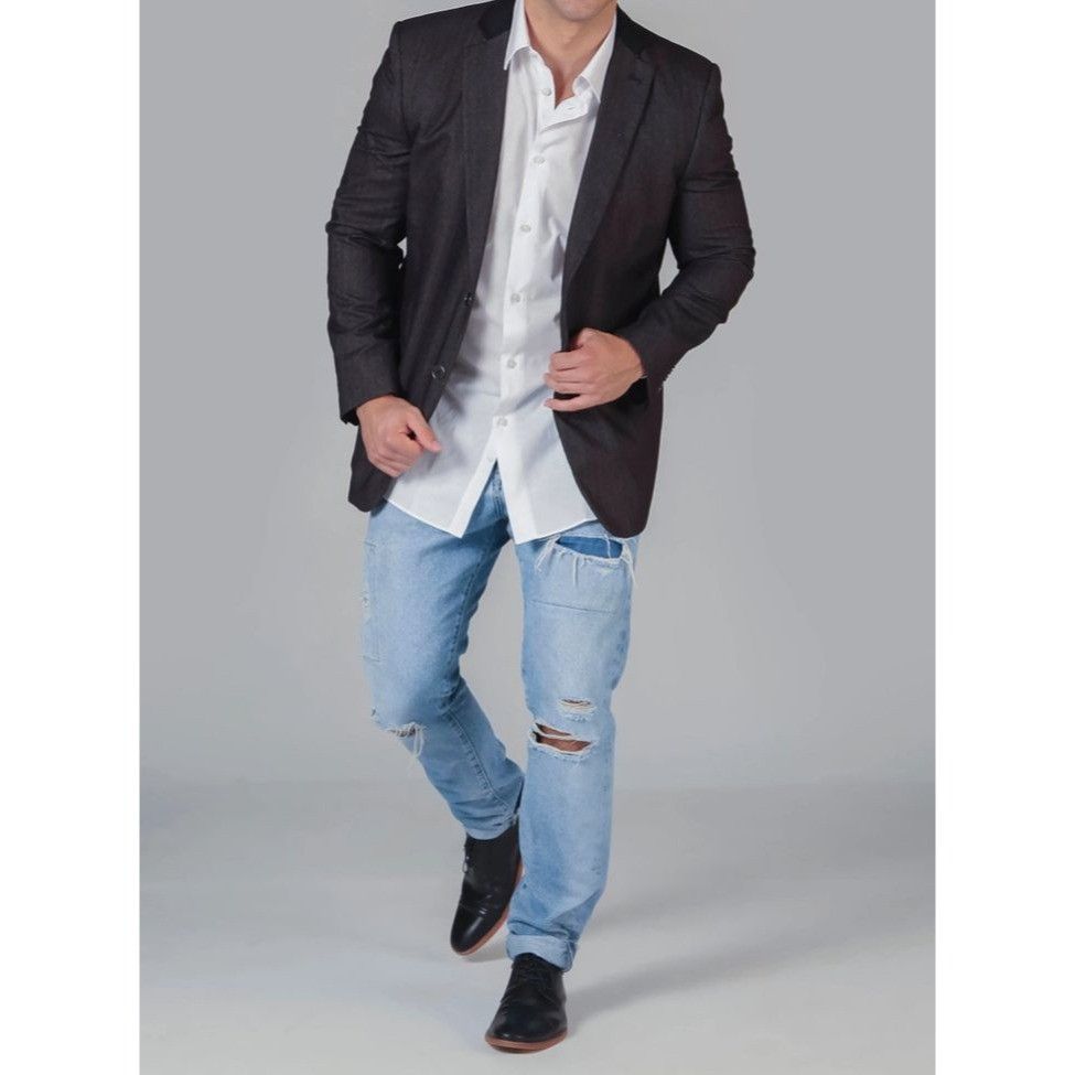 Business Class By Babani Mens Grey Herringbone Blazer Wool B