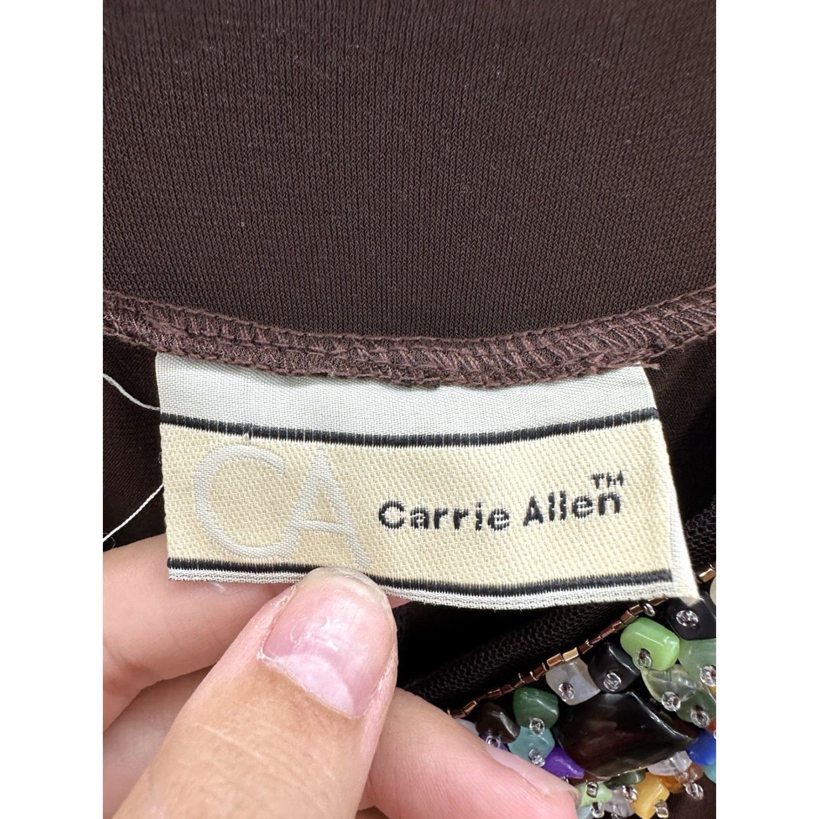 Vintage Carrie Allen Womens Maxi Dress Brown Gemmed V-Neckline Dress Maxi Sleeveless M Womens Brown Gemmed V-Neckline Carrie Allen Maxi Dress Size M / US 6-8 / IT 42-44 - 5 Thumbnail