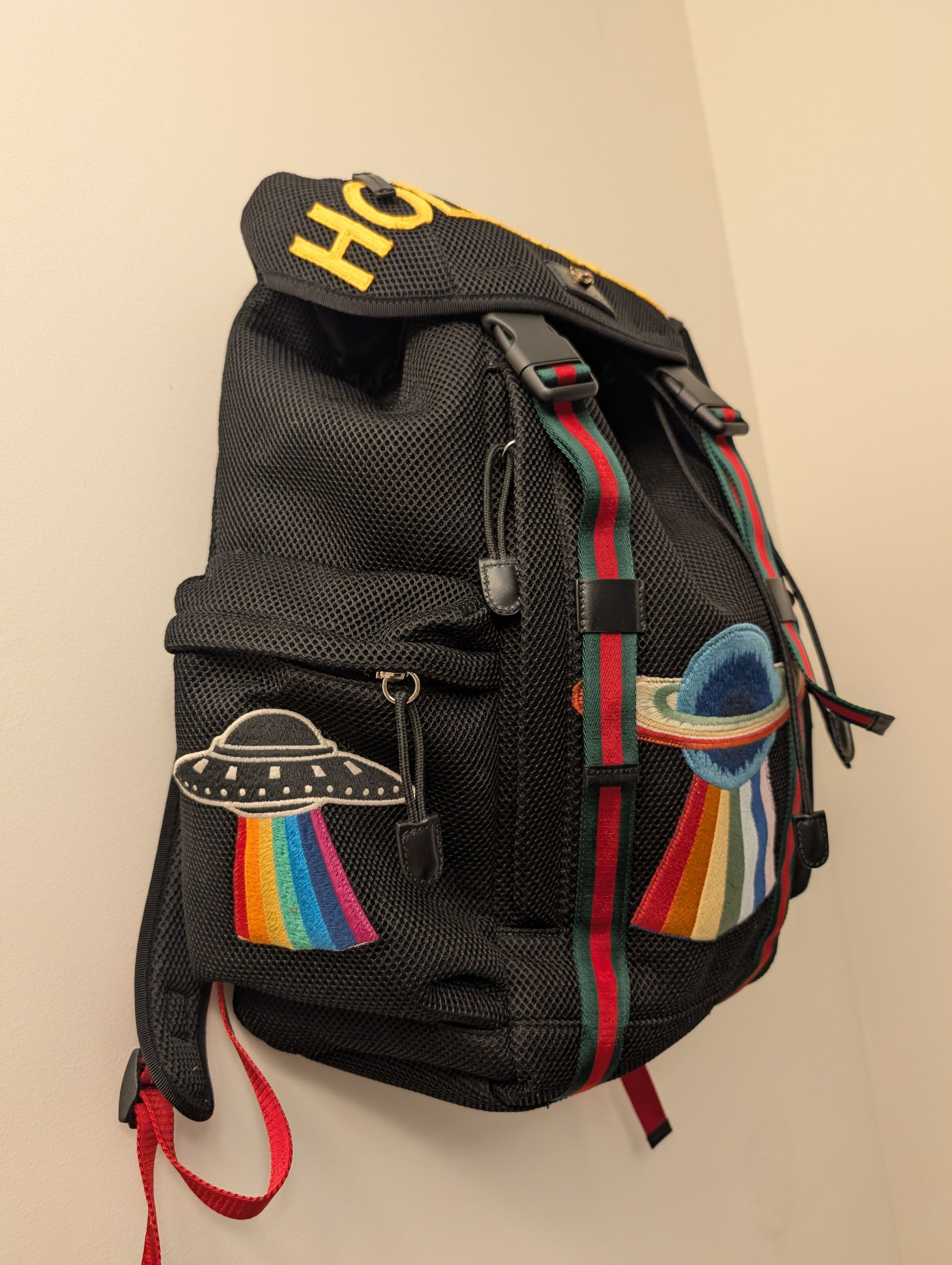 Gucci NEW Gucci Hollywood Embroidered Backpack Black Mesh 