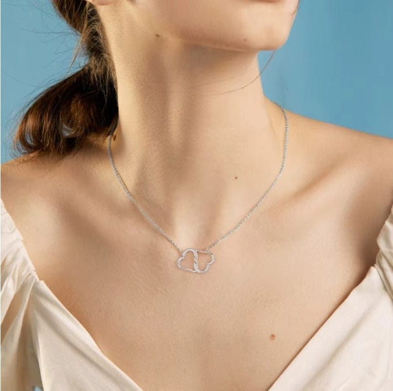 Designer Sterling Silver 2 Hearts Bonded Together For Life Necklace Size ONE SIZE - 3 Thumbnail