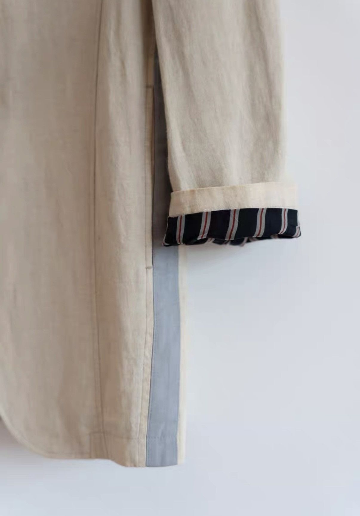 Yohji Yamamoto Yohji Yamamoto 16SS Side Stripe Linen Long Blazer K4 Size US XL / EU 56 / 4 - 4 Thumbnail