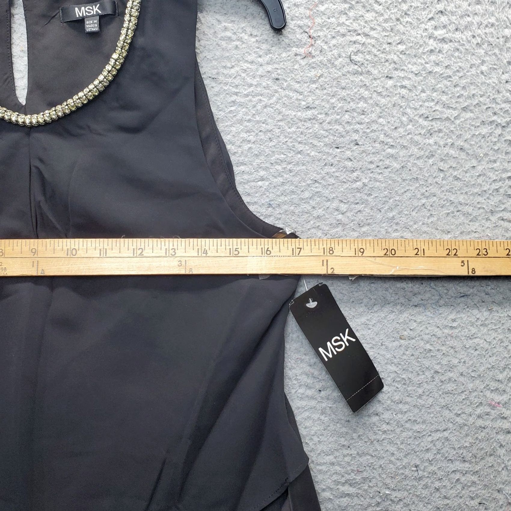 Vintage MSK Tank Dress Women's M Black Lined Layered Beaded Round Neck Keyhole Back Shirt? Size M / US 6-8 / IT 42-44 - 3 Thumbnail