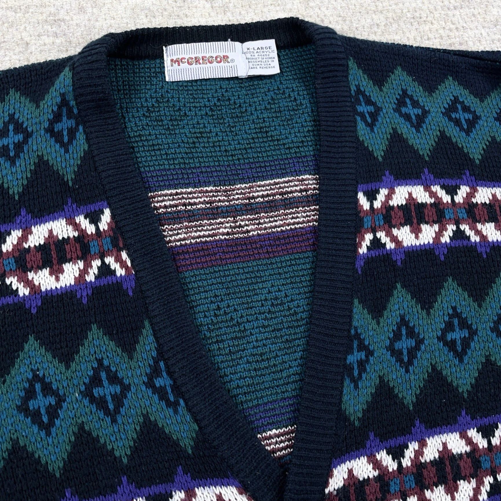 McGregor VINTAGE McGregor Cardigan Sweater Men XL Black Green Knit 80s 90s Biggie Cosby Size US XL / EU 56 / 4 - 5 Thumbnail