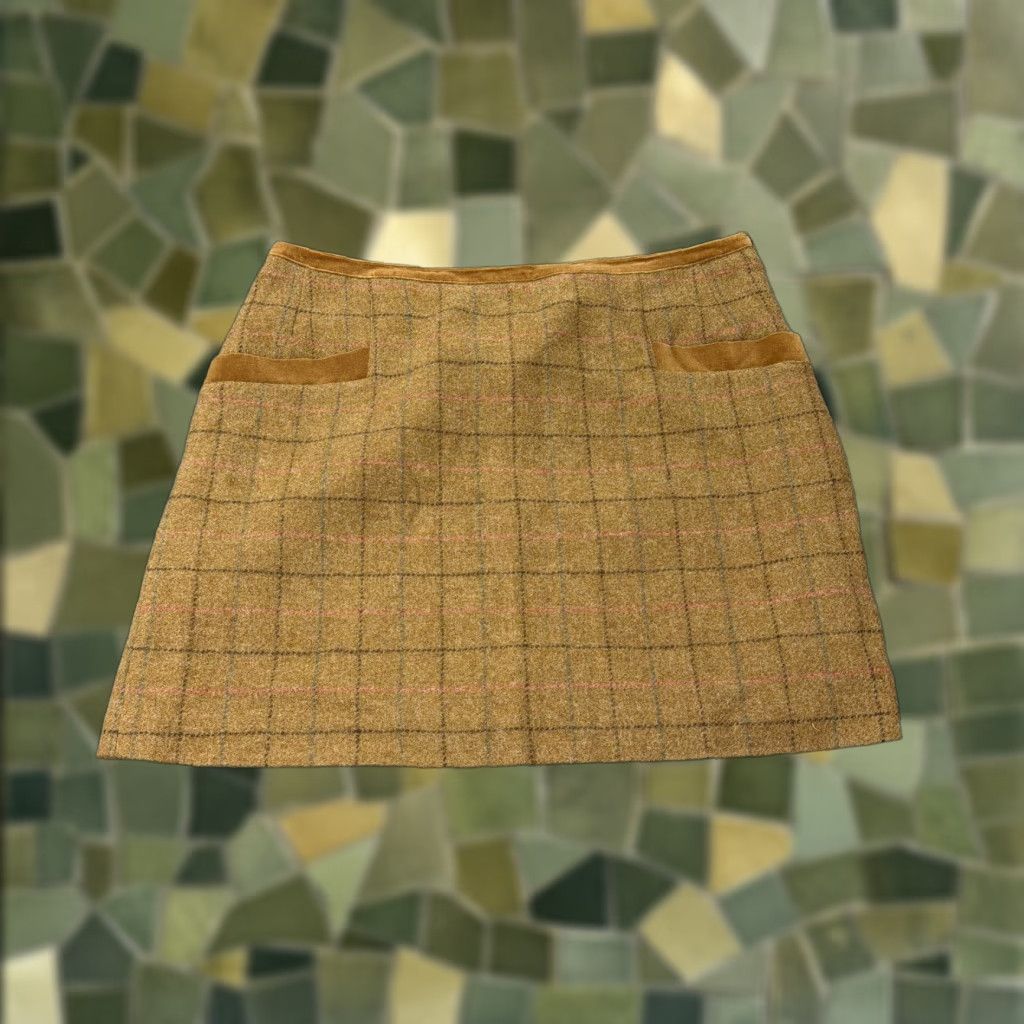 Vintage Joules Skirt 12 Brown Tan Check Wool Blend Pockets Mini X Camilla Womens Size 34" / US 12 / IT 48 - 1 Thumbnail