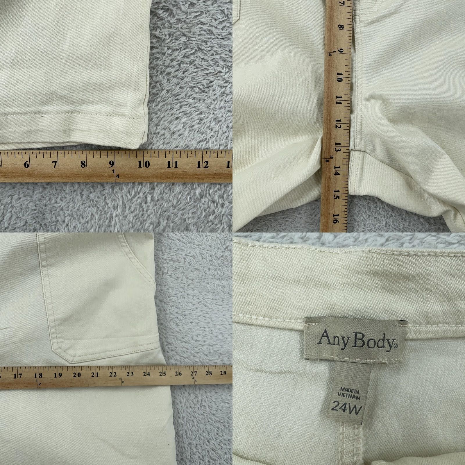 Vintage AnyBody Pants Womens 24W Ivory Capri Cropped Front Pockets Side Slits 46x24 Size 42" / US 20 - 8 Thumbnail