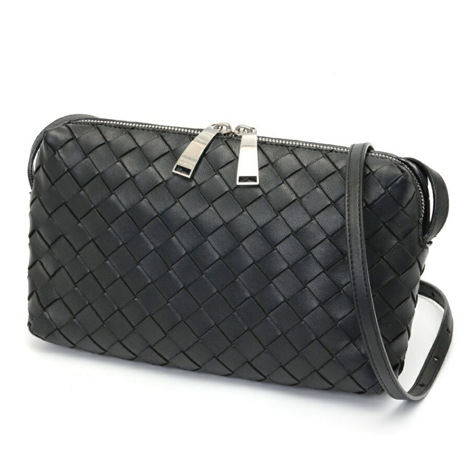Bottega Veneta Camera Bag Shoulder 597329 Intrecciato Leather Black S-157733, Women's